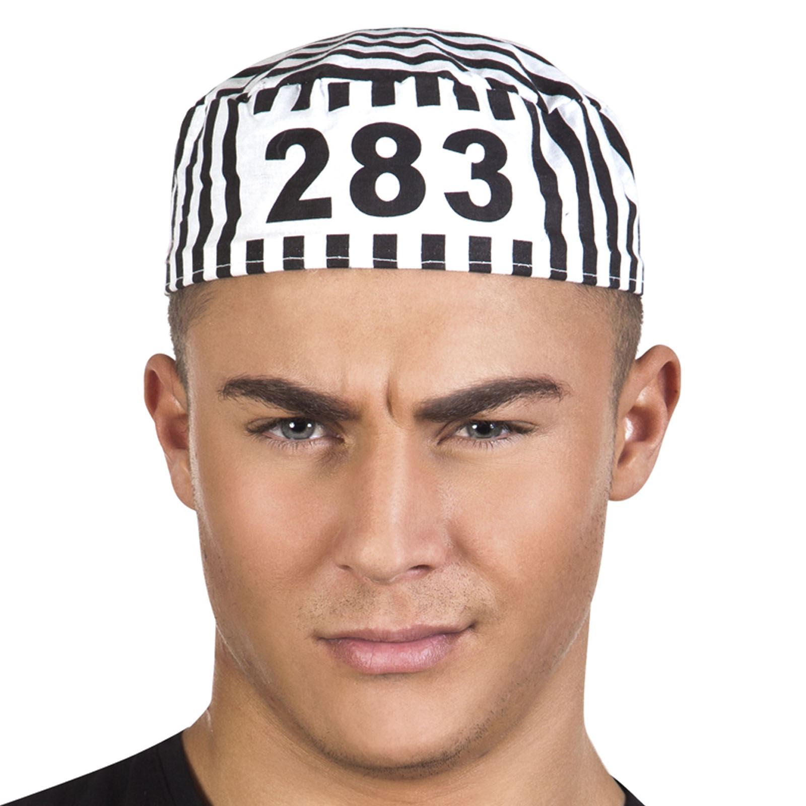 NUOVO Black /& White PRIGIONIERO CAPPELLO Prigionieri Galera condannare CAP FANCY DRESS ACCESSORIO