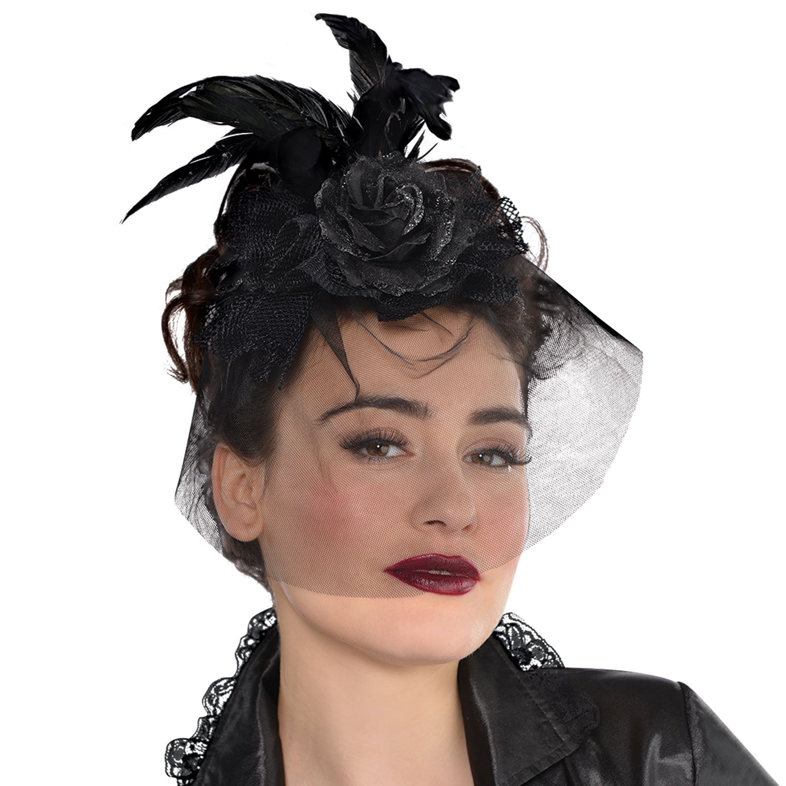 Adults Gothic Fascinator Black Rose Netted Veil Feathers Halloween Steampunk BN eBay