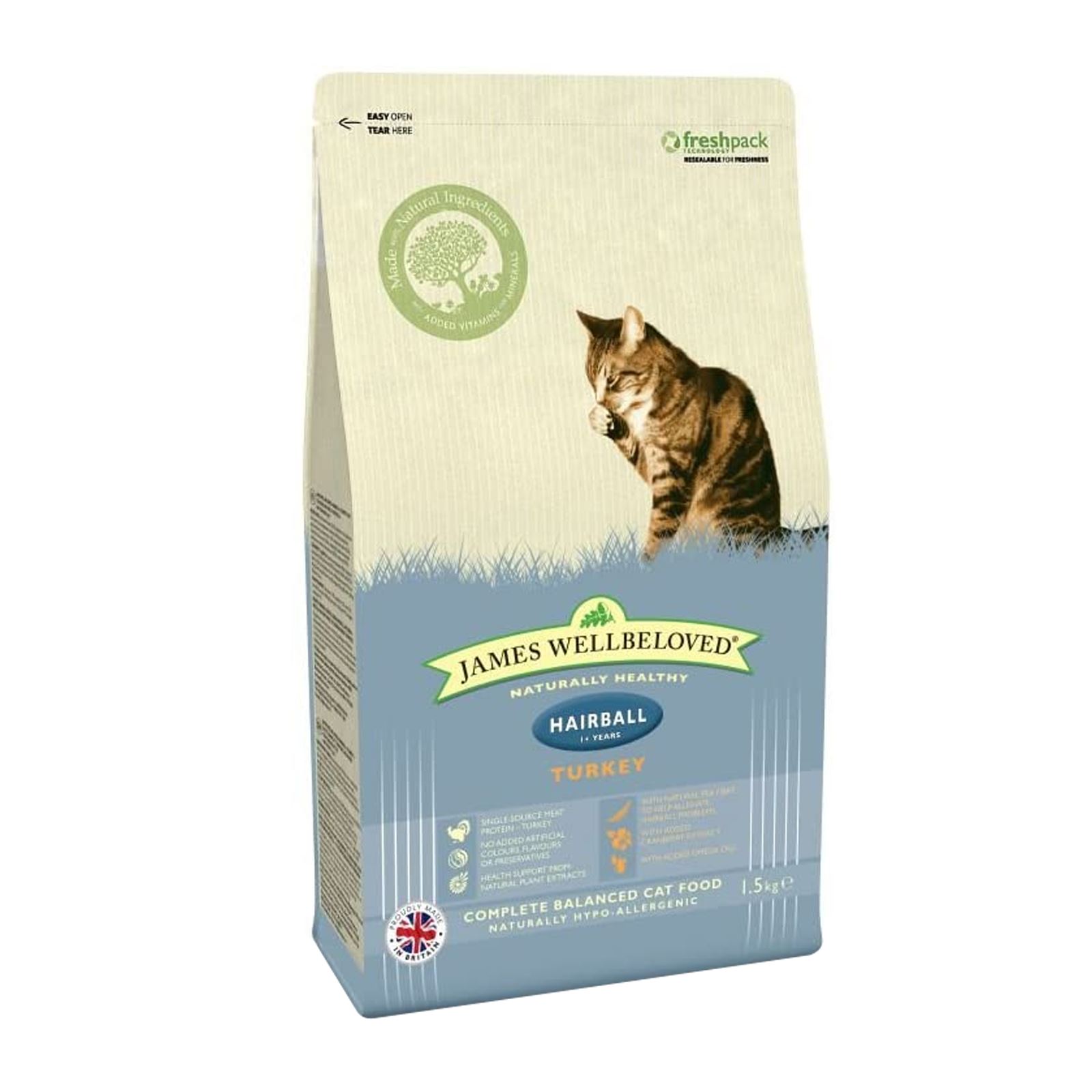 James Wellbeloved Adult Hairball Control Turkey Healthy Dry Cat Food 1