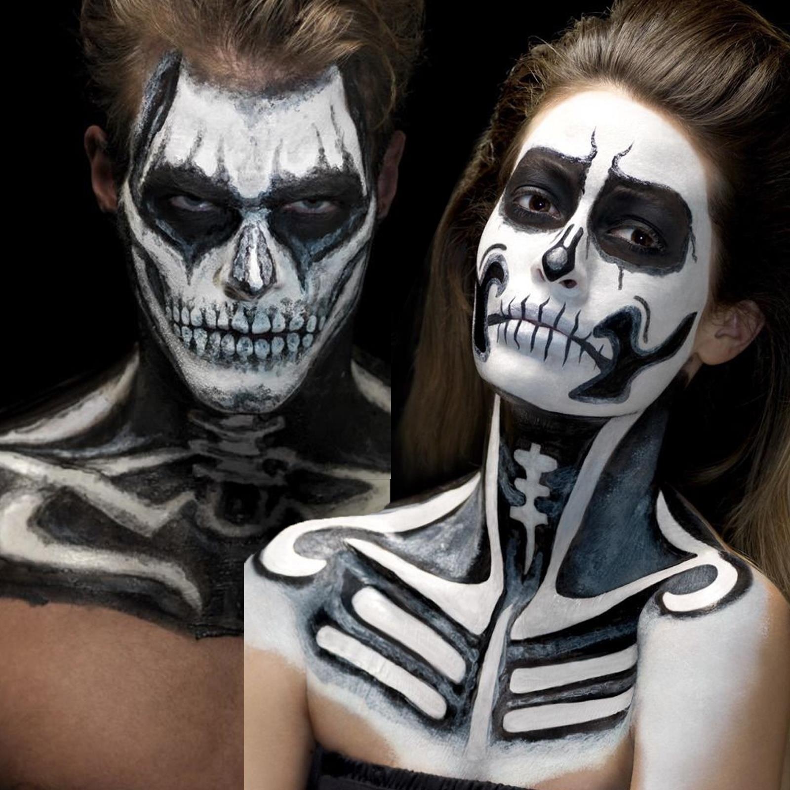Erwachsene Skelett Latex Schwarz Weiss Korperfarbe Schwamme Halloween Fx Make Up Ebay