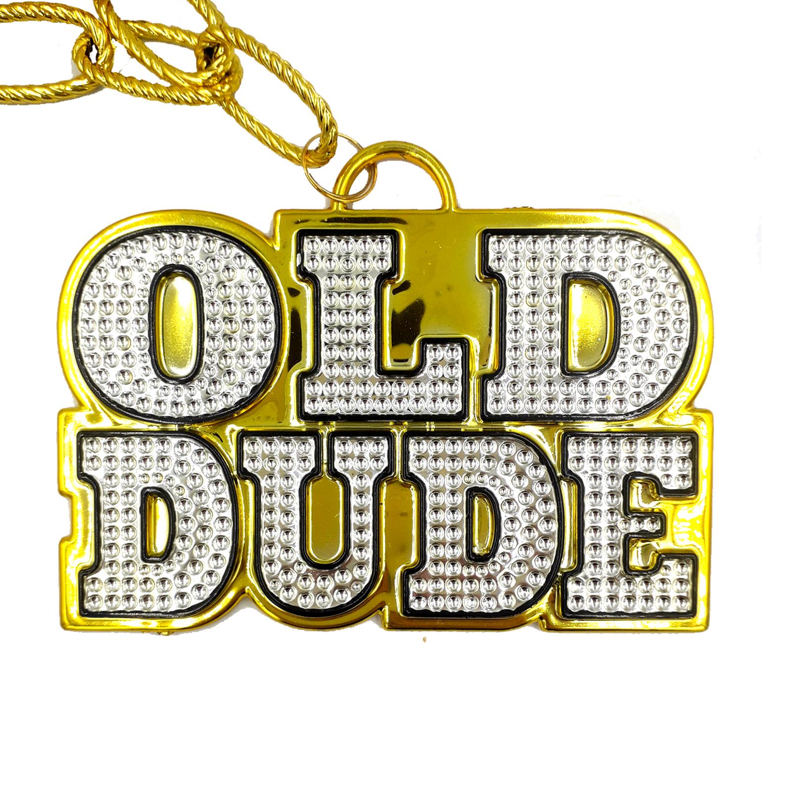 Mens Gold Old Dude Chain Necklace Birthday Gangster Pimp Fancy Dress Accessory