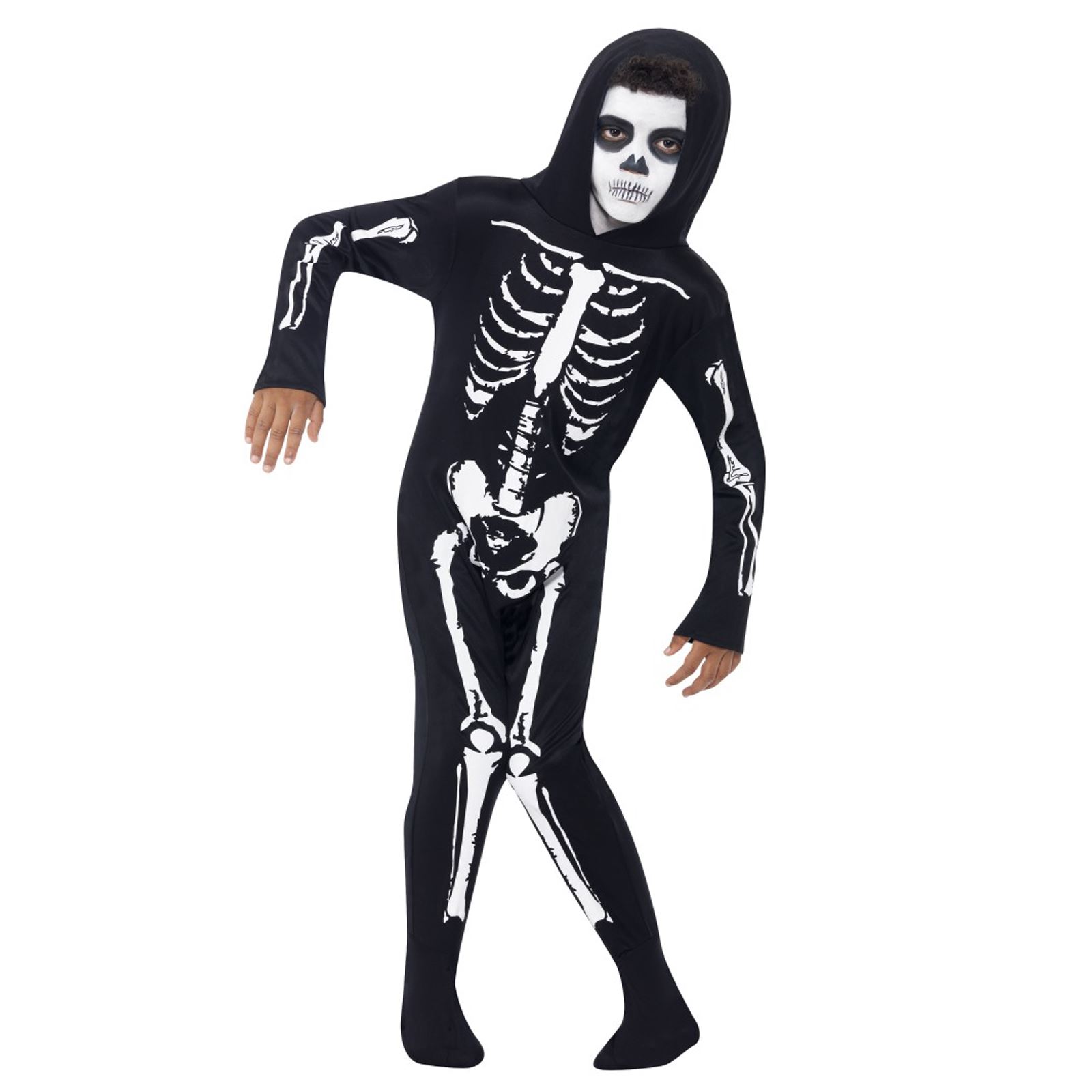 Halloween instantánea Esqueleto Kit Black Capucha Y Guantes Fancy Dress Los Tamaño