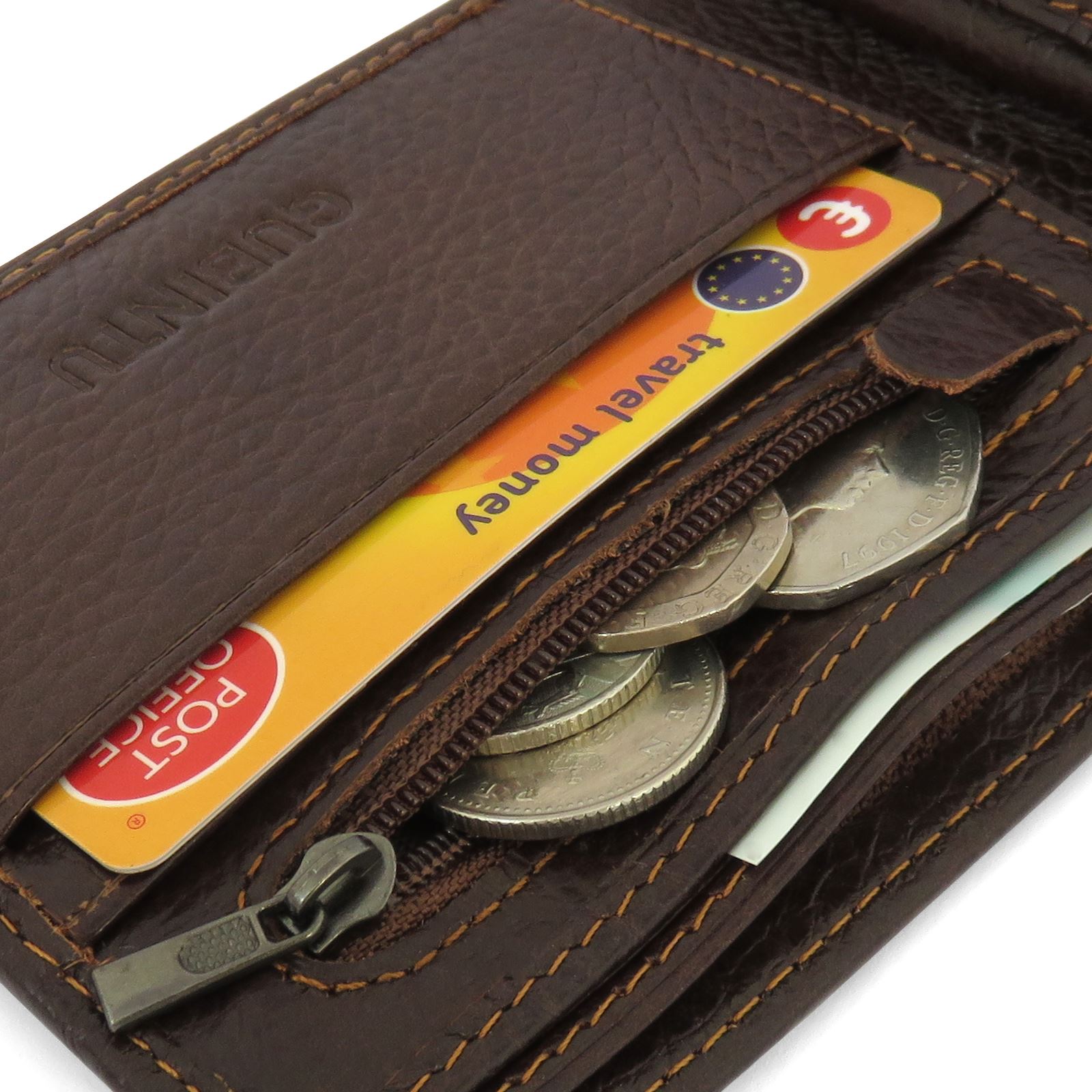 Mens Luxurious 100 Genuine Bifold Leather Wallet With Zip Cash Coin