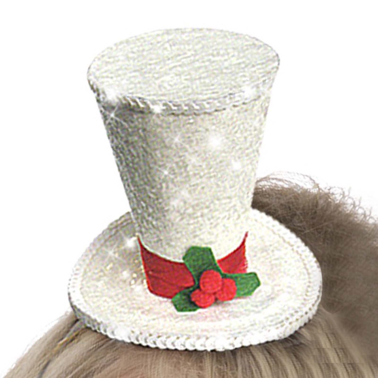 New White Snowman Glitter Sparkley Holly Christmas Ladies Girls Top Hat