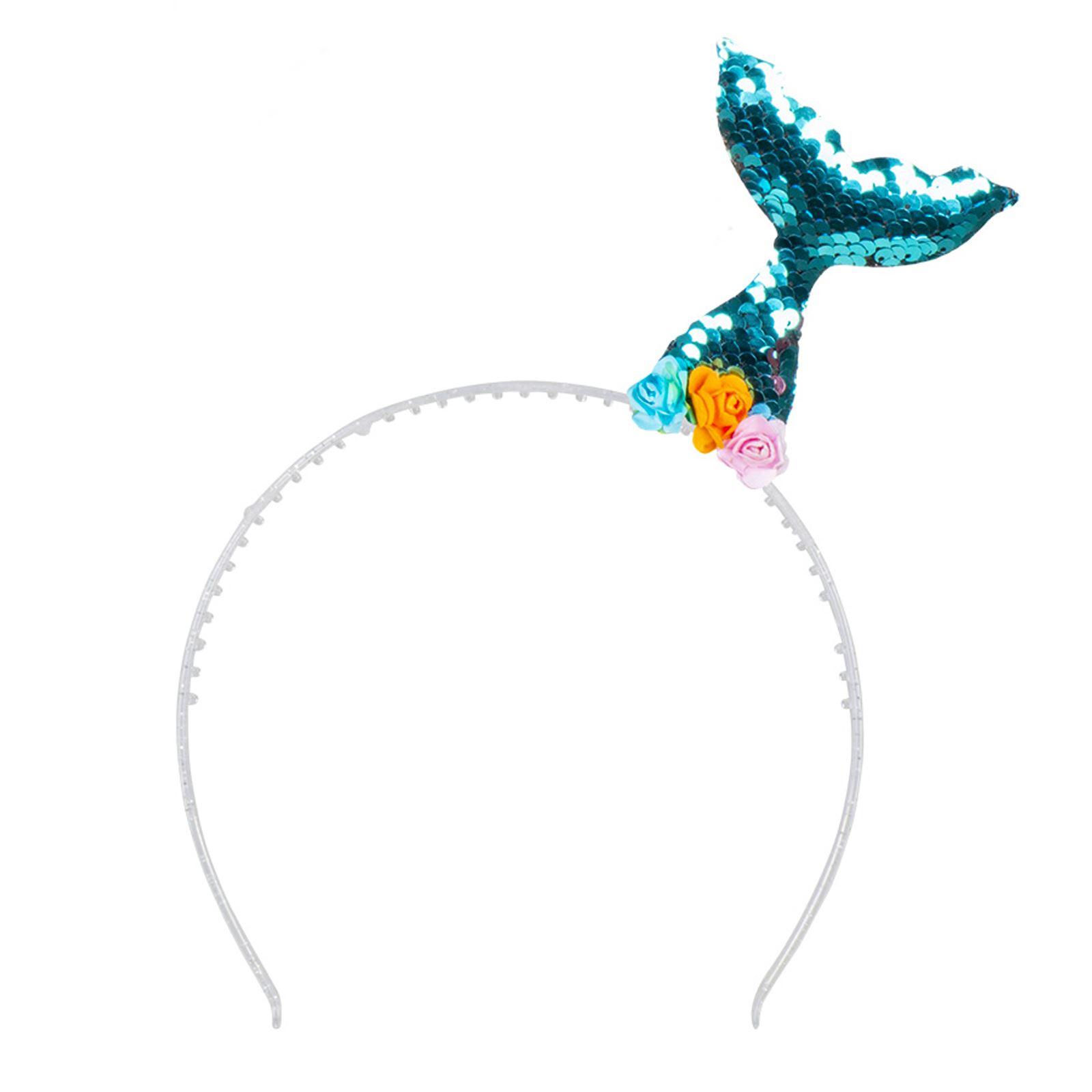 Ladies Girls Mermaid Tail Tiara Blue Sea Siren Sequin Headband Party Accessory