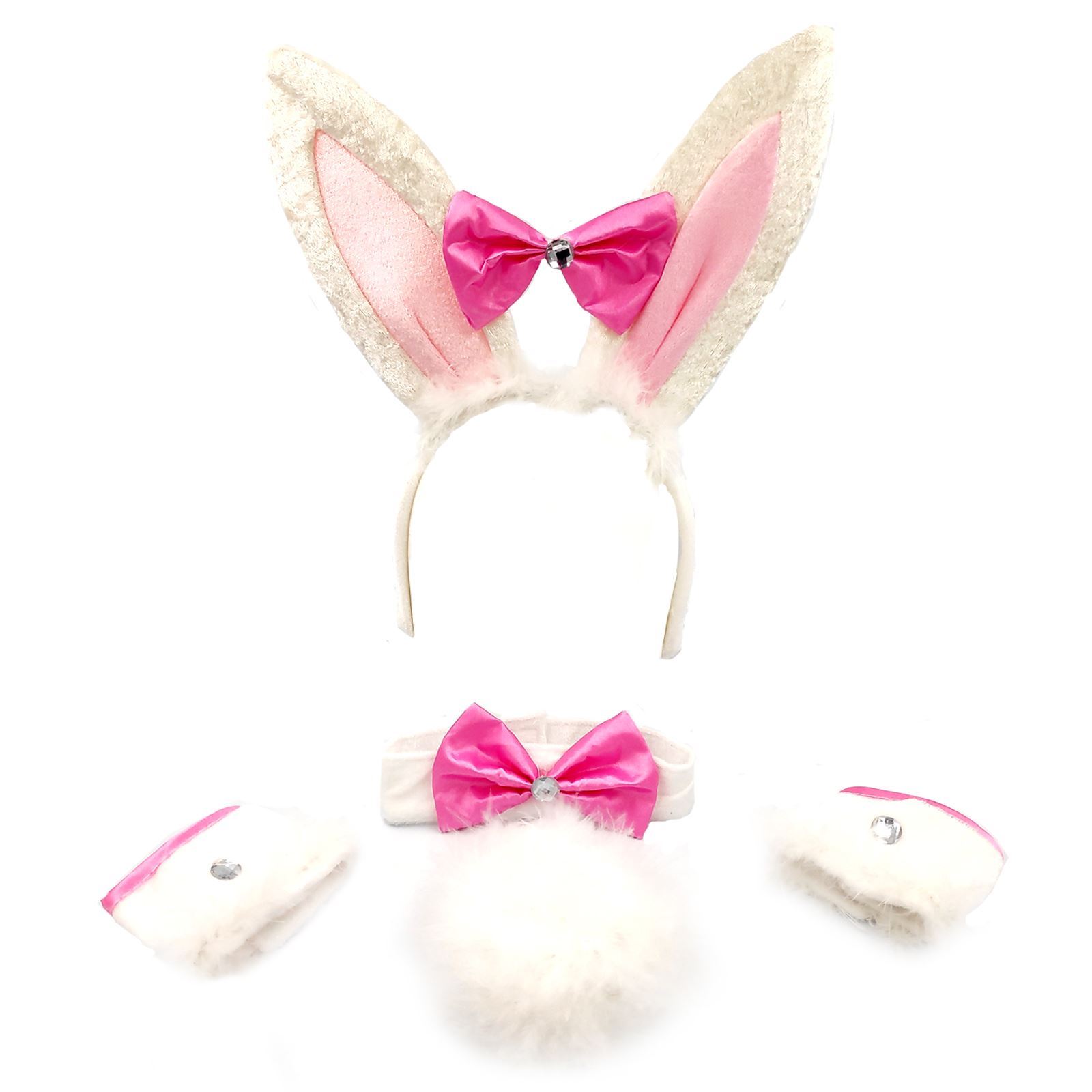 Girls Costume Pink White Fluffy Bunny Dress up Set Hen Night Kids Party Supply