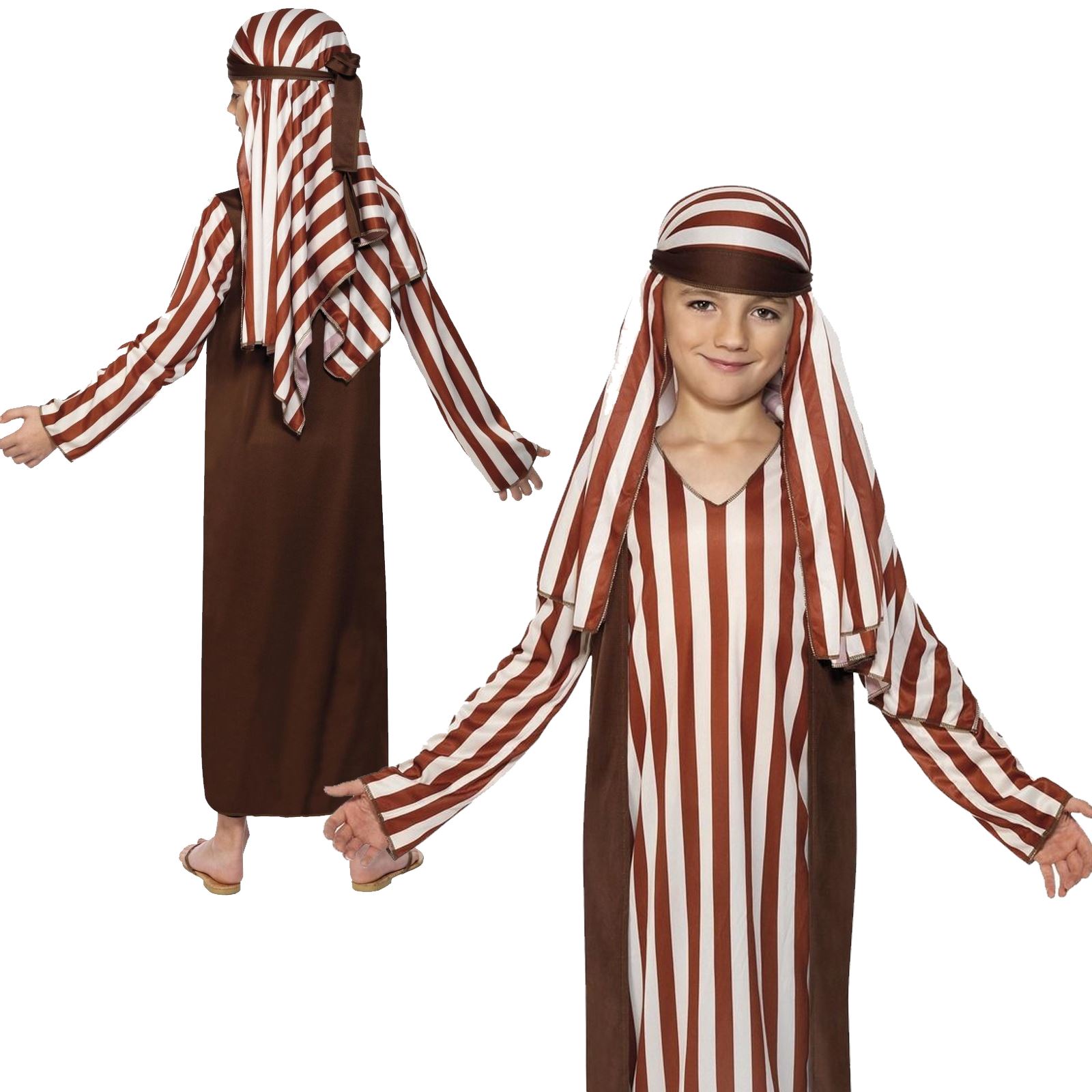 Kids Christmas Nativity Shepherd Fancy Dress Costume Robe Headpiece