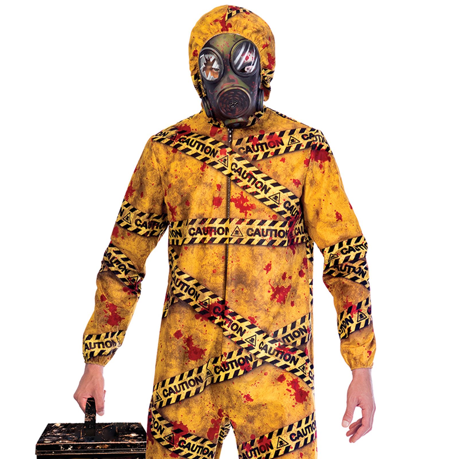 Adult Mens Bloody Hazmat Jumpsuit Suit Scary Zombie Fancy Dress Costume