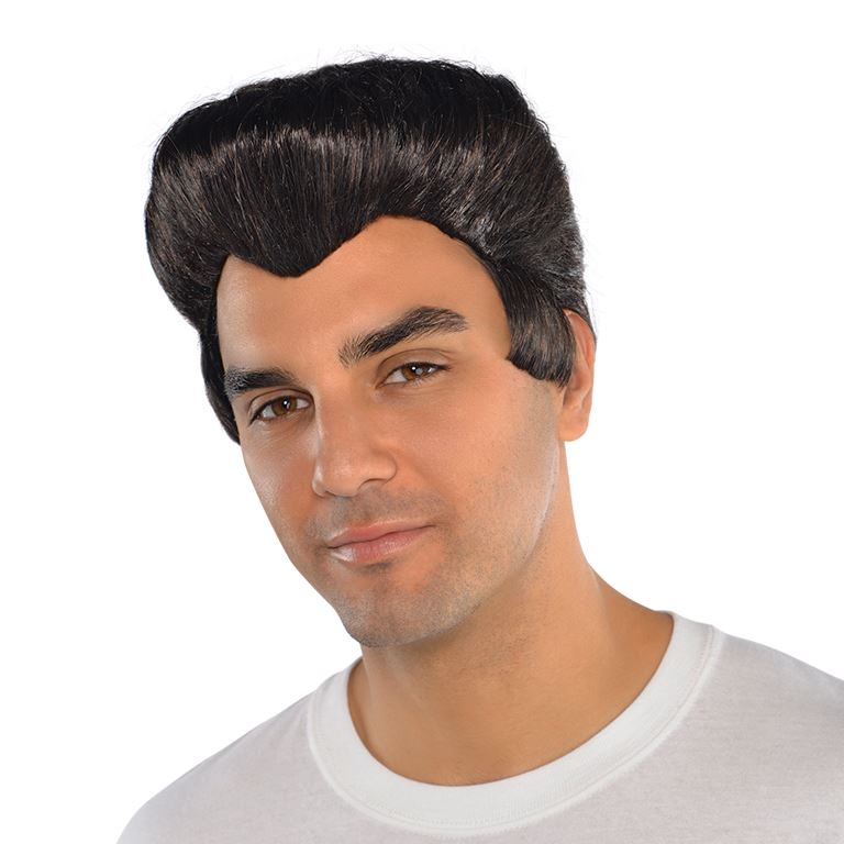 Adults Mens 50s Wig Grease The King Black Style Fancy Dress Music