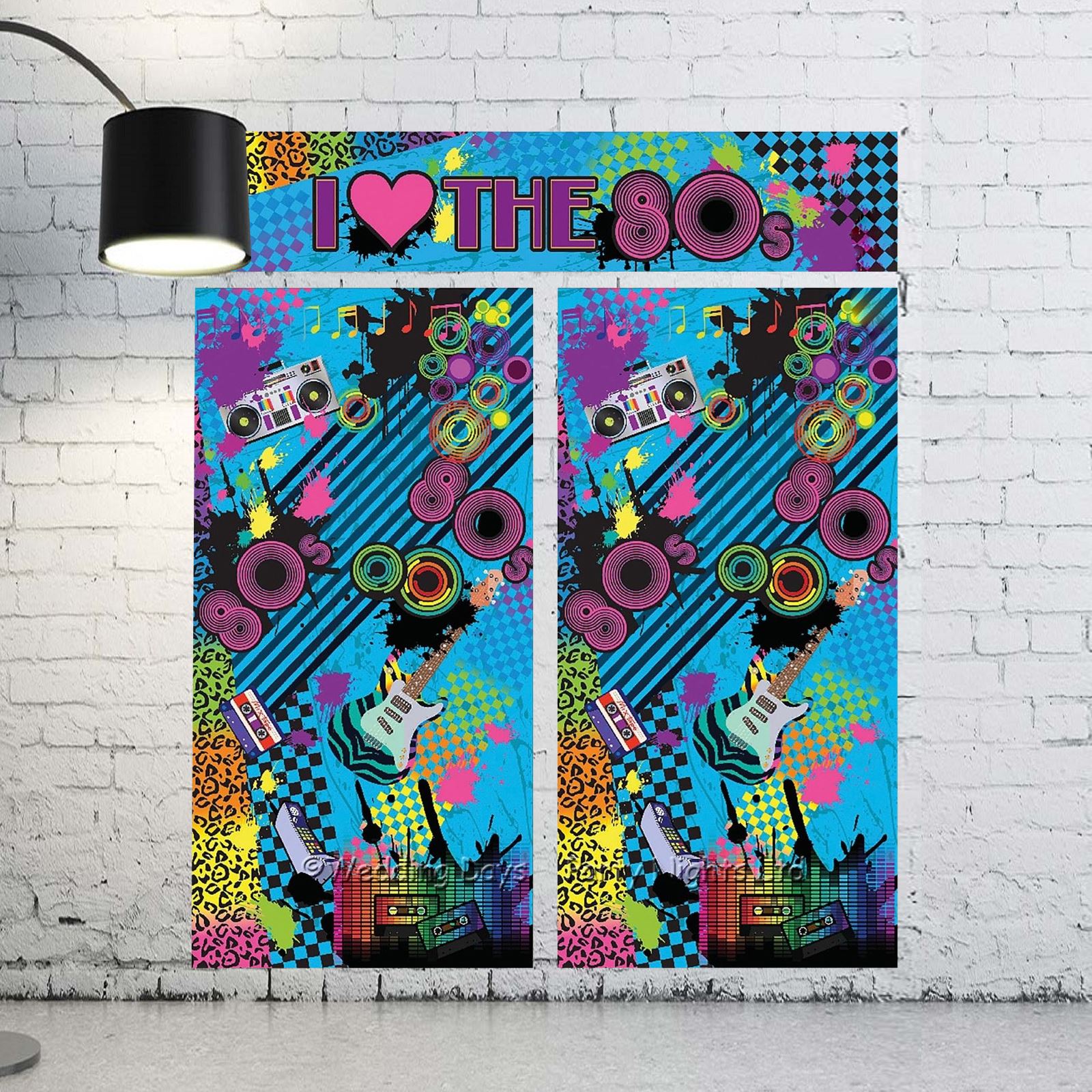 RETRO I LOVE 80S BACKDROP SET 6FT DECORATION Party celebration accessory