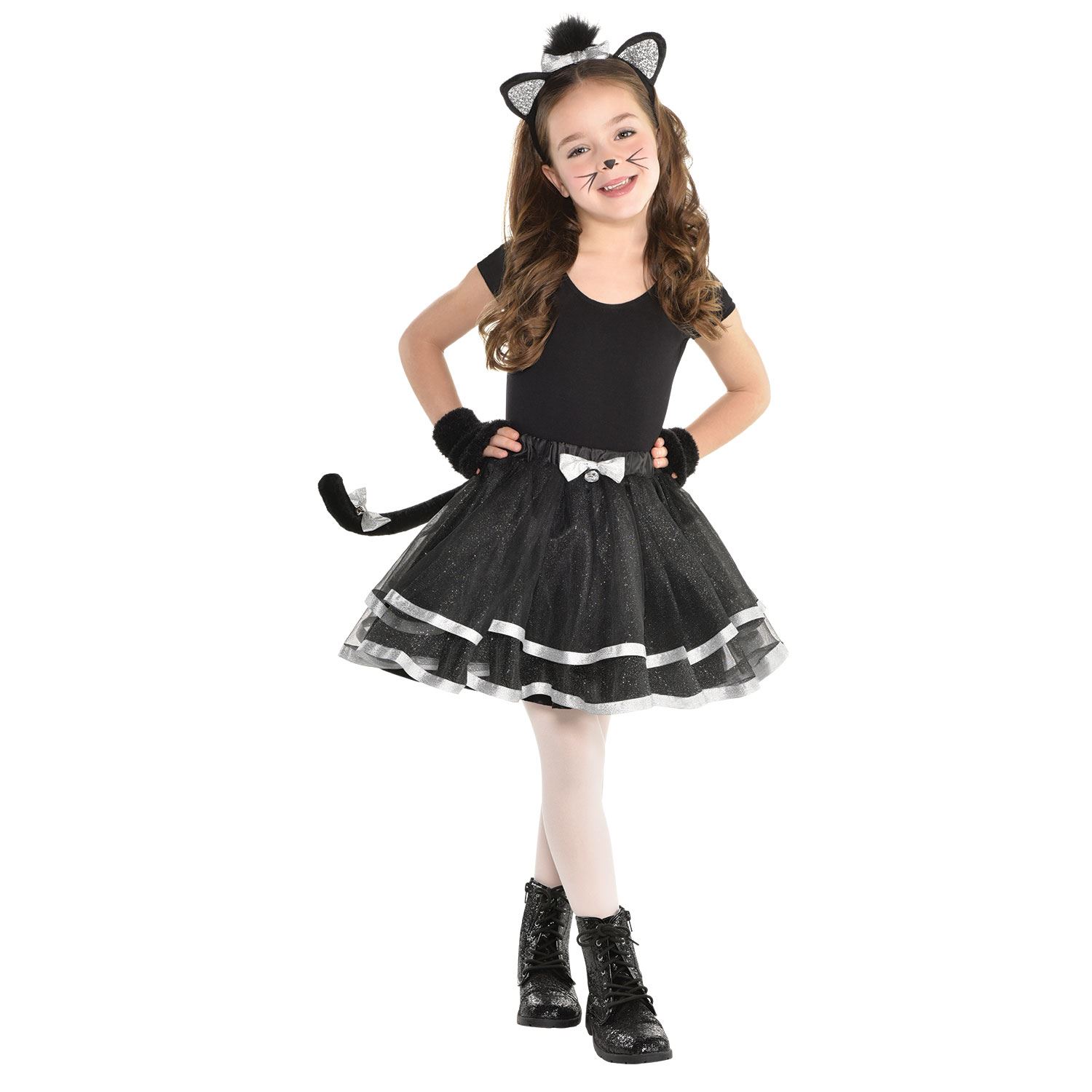 Girls Kitty Black Cat Fancy Dress Costume Soft Fur New Hood Ears Tail Book Week