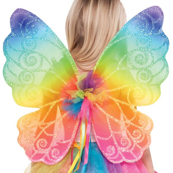 Kids Rainbow Fairy Wings and Wand Fancy Dress Costume Accessory Kit Book Week