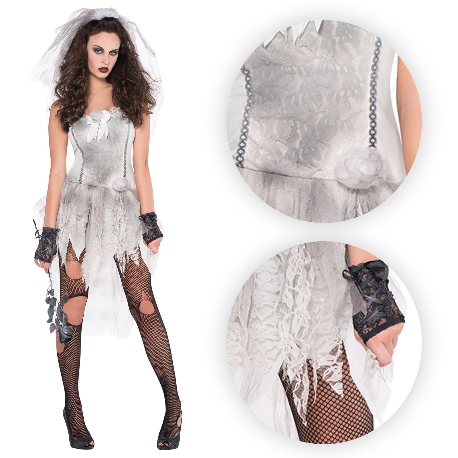 Adults Womans Ladies Undead Zombie Bride Halloween Horror Fancy Dress Costume