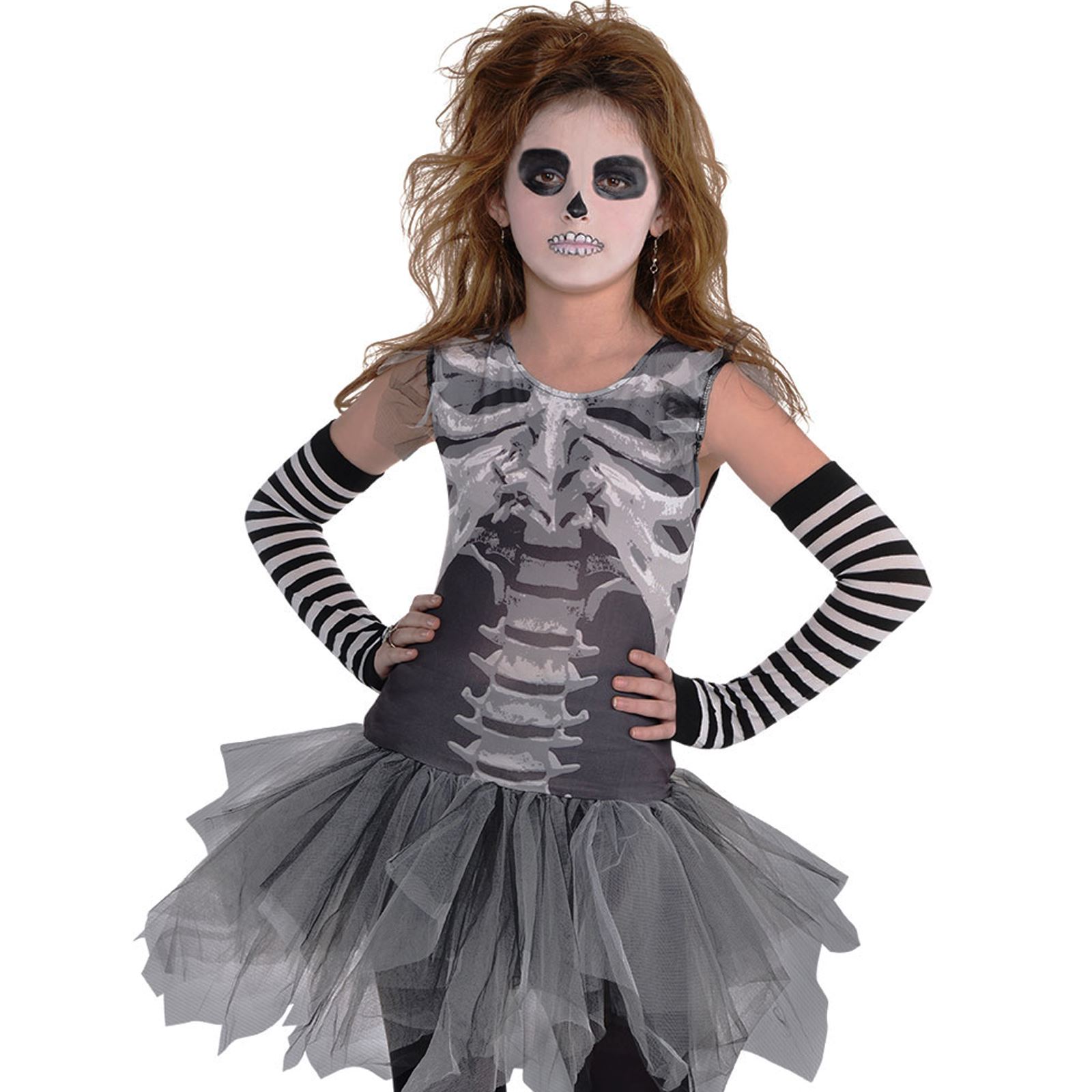Bambine Gotico Nero /& Bone Skeleton Tutu Vestito Costume Di Halloween Età 6-10