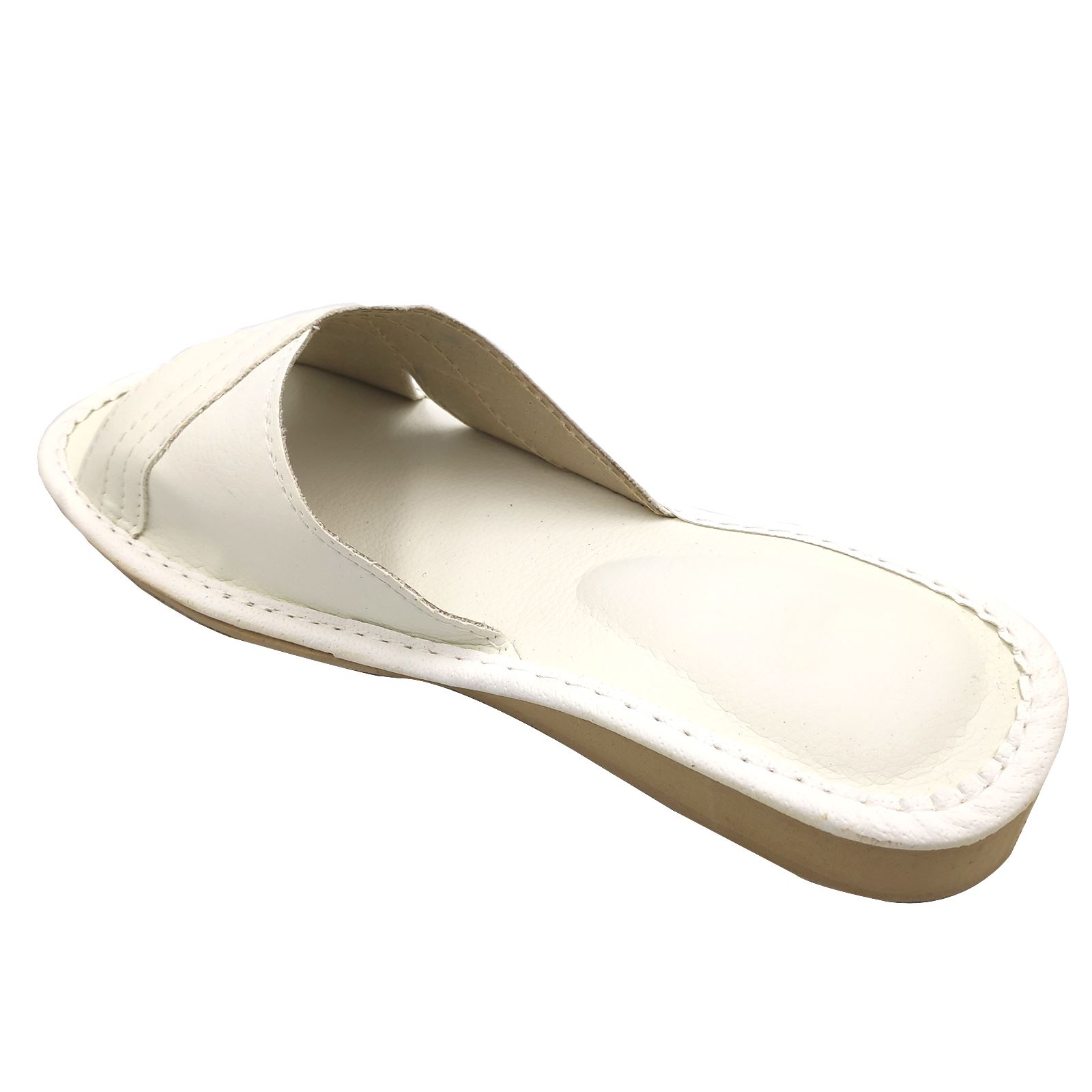 Womens Summer Leather Slip-on Flat Shoe Mules Cogs Indoor Outdoor White Slippers