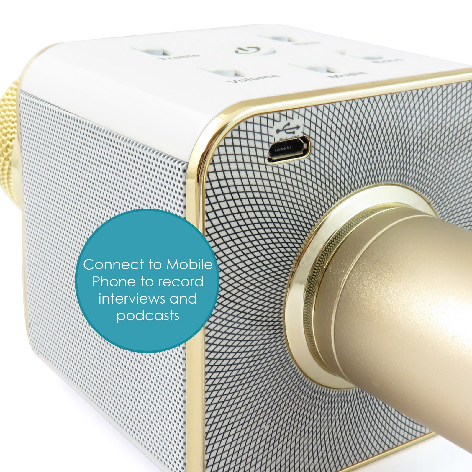 Wireless Bluetooth Karaoke Microphone Speaker Gold USB