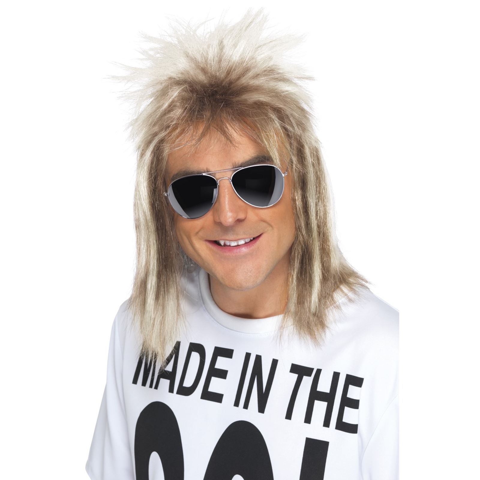 Mens Long 70s 80s Eighties Mullet Blonde Wig Rocker Music Fancy