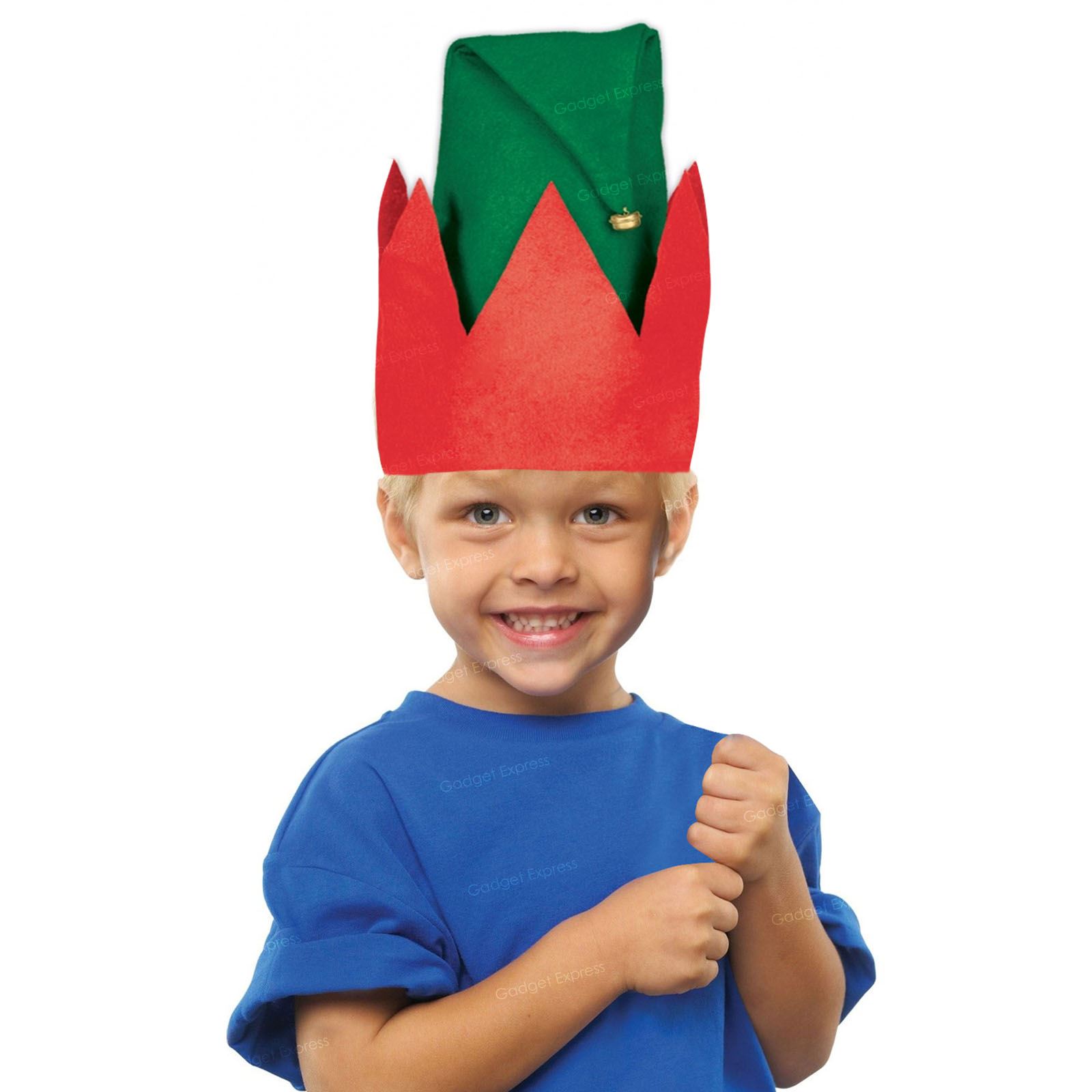 Children Kids Christmas Traditional Elf Hat Felt Polyester Gold Bell Boys Girls