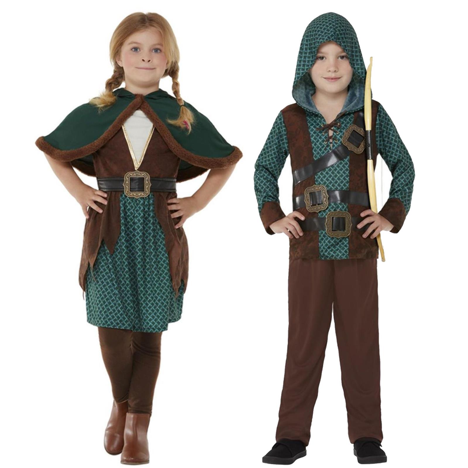 Boys Girls Robin Hood Costume Fancy Dress Medieval Maid Marion Prince Of Thieves