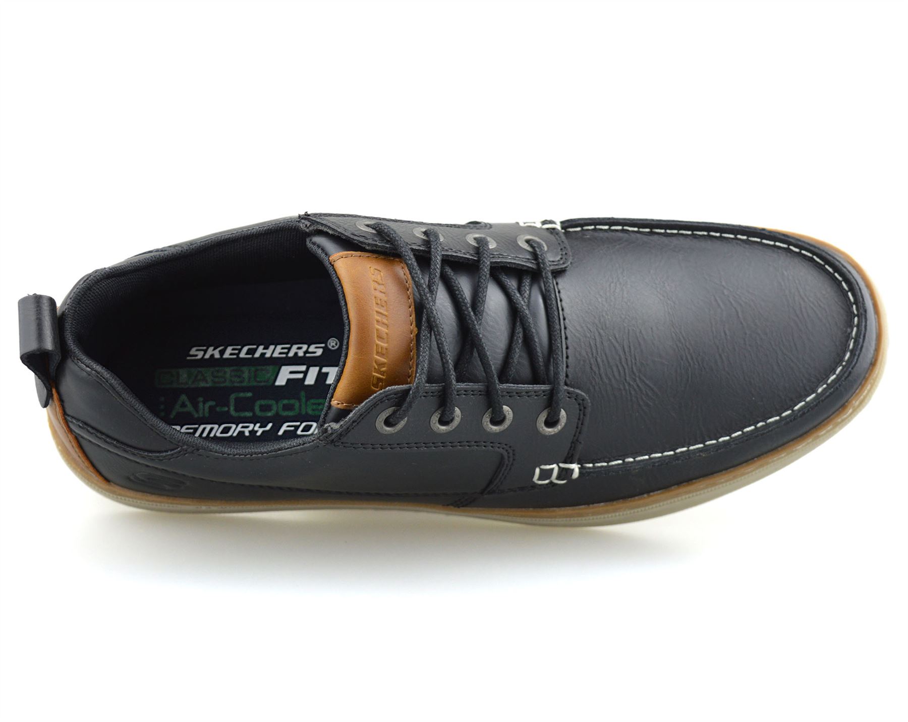 Mens Skechers Leather Memory Foam Casual Walking Boat Deck Moccasin