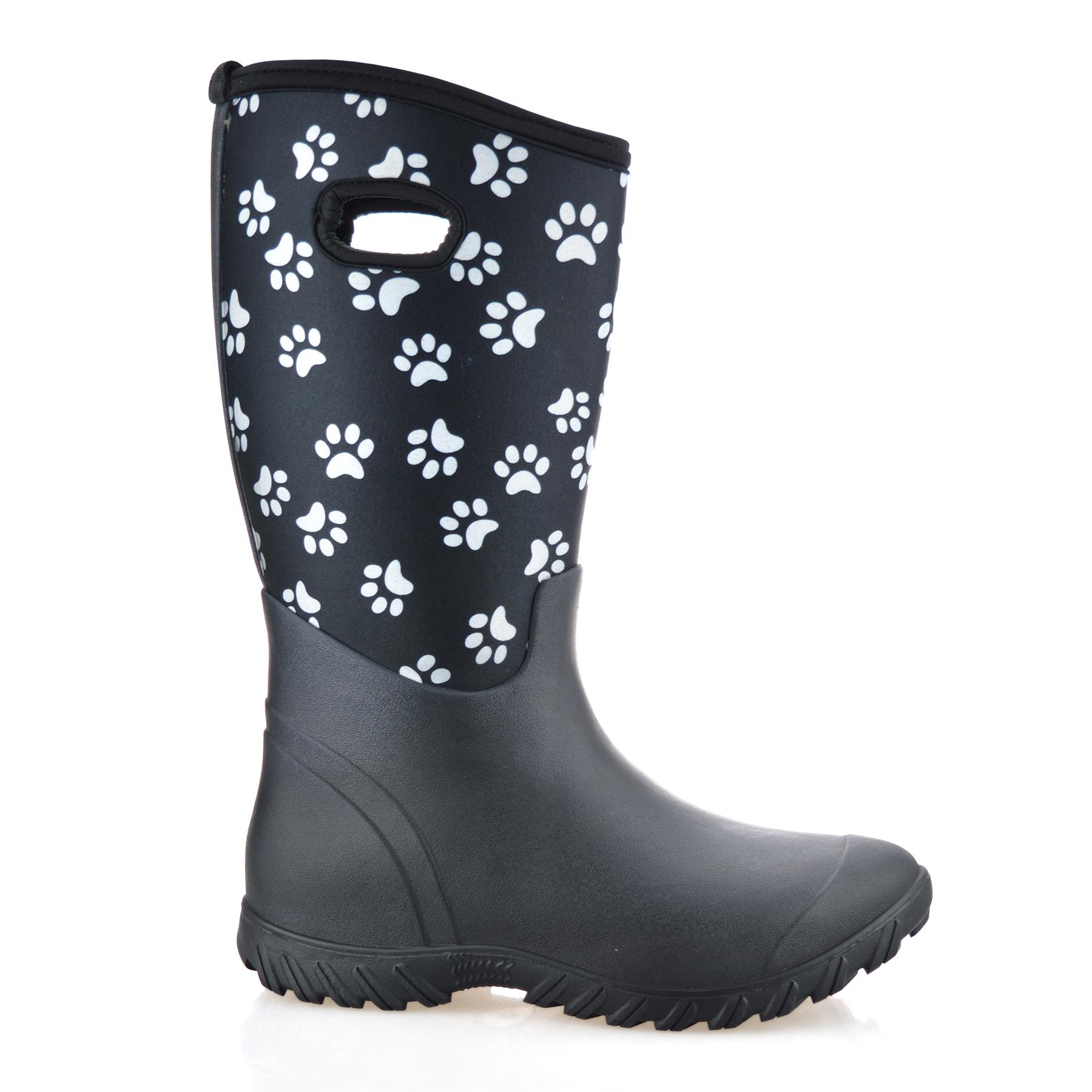 Womens Waterproof Neoprene Wellies Winter Rain Snow Wellington Boots Shoes Size - Picture 13 of 23