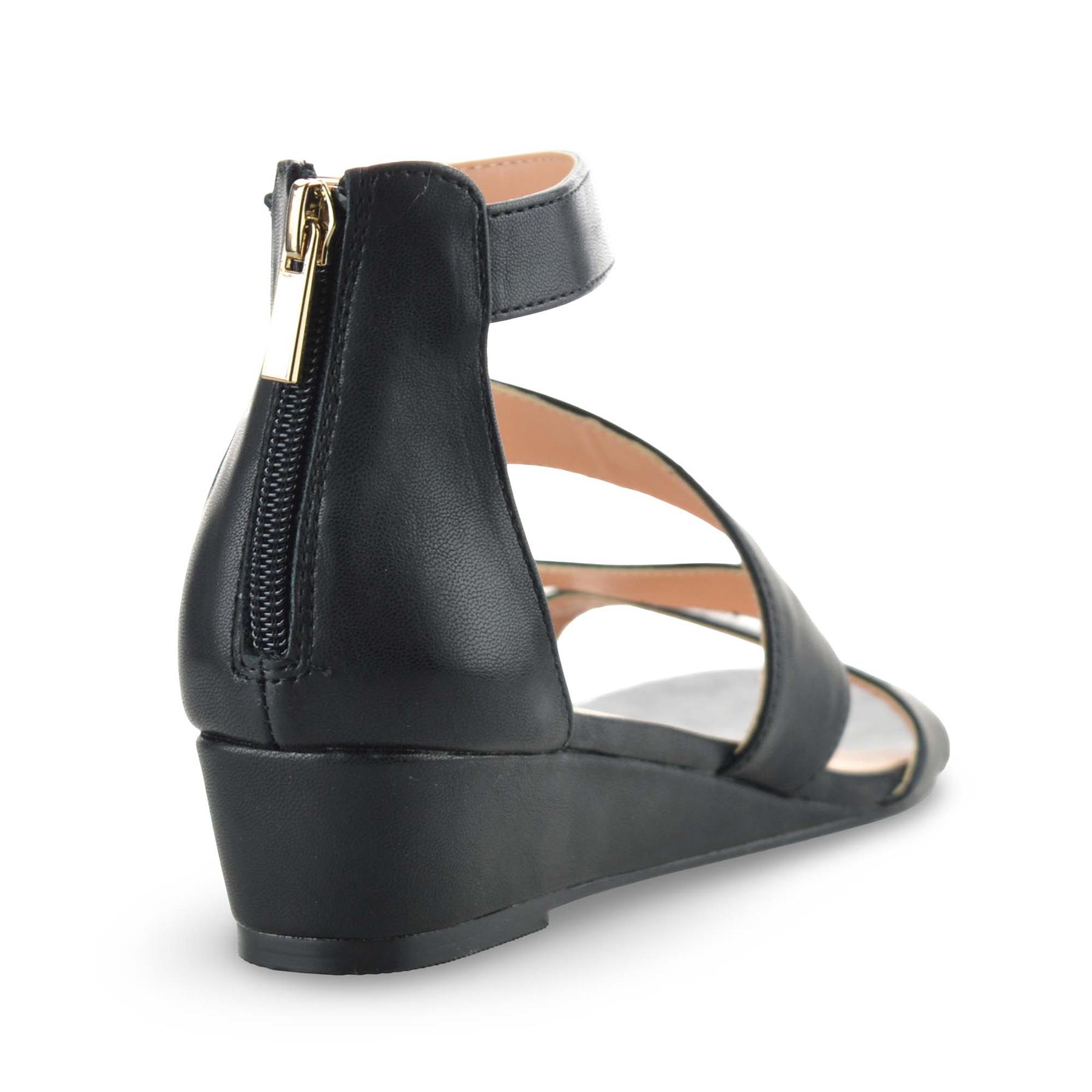 Ladies Womens Mid Wedge Heel Zip Up Gladiator Summer Strappy Sandals Shoes Size - Picture 14 of 39