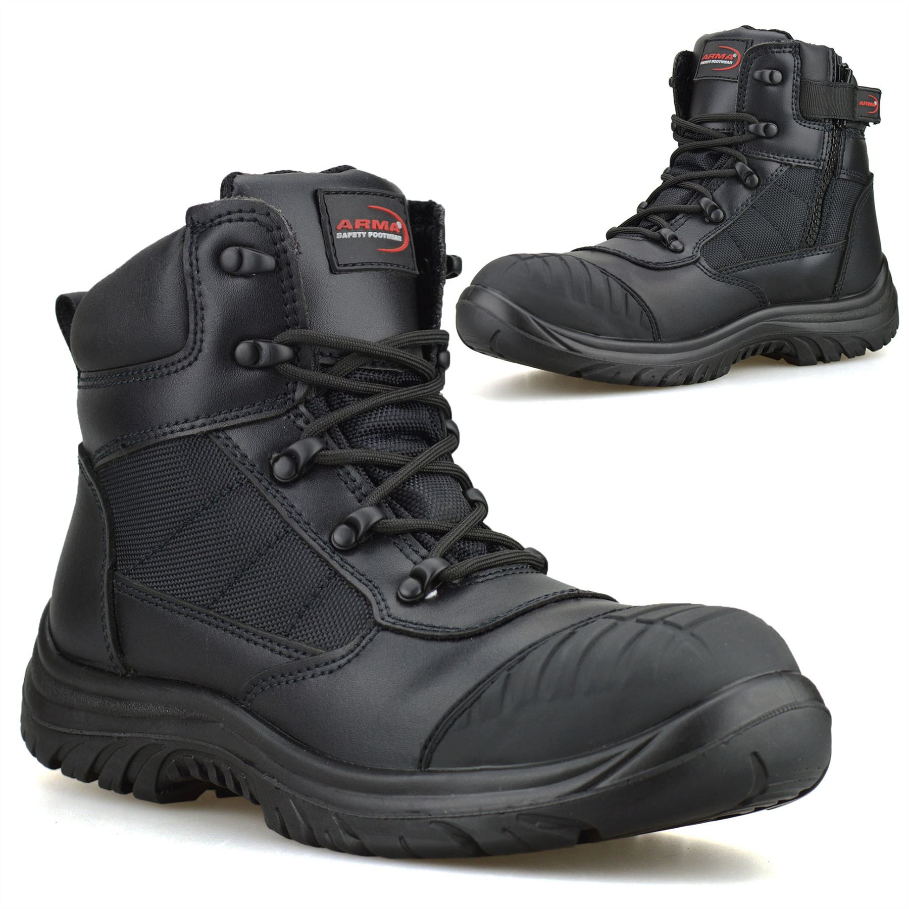 Mens Leather Safety Steel Toe Cap Zip Up Combat Work Ankle Hiker