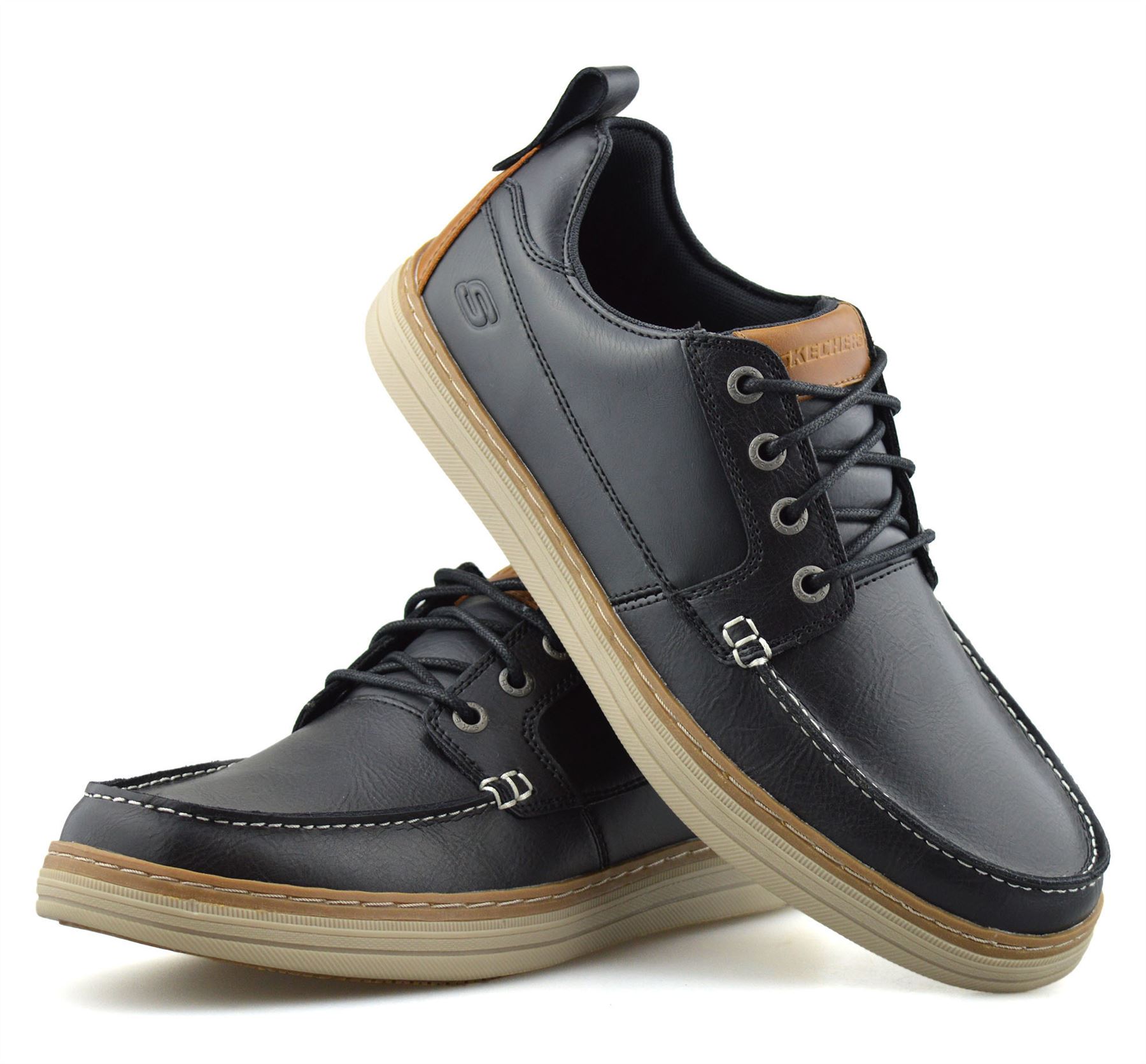 Mens Skechers Leather Memory Foam Casual Walking Boat Deck Moccasin Shoes Size eBay