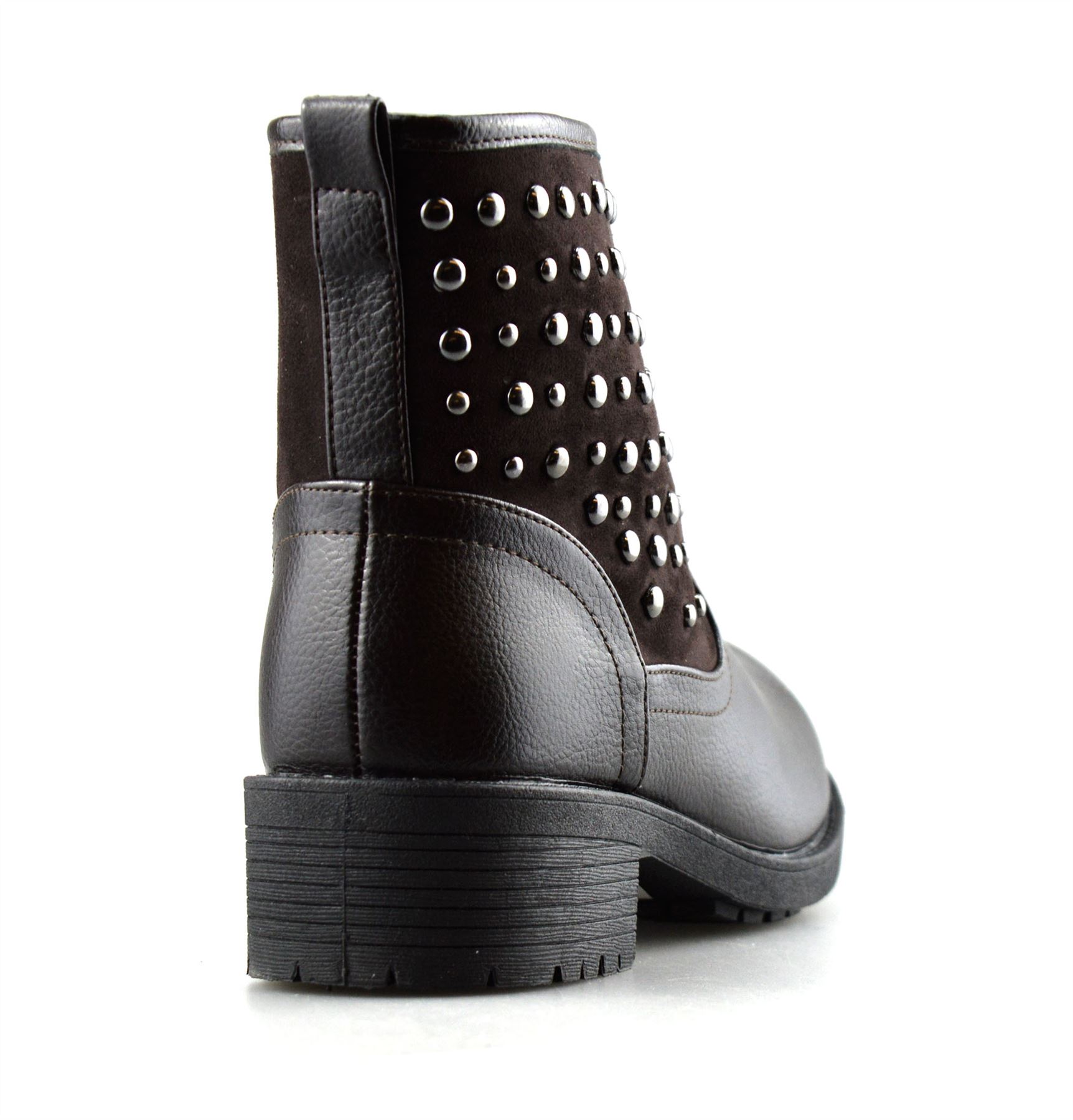 Ladies Womens Mid Block Heel Zip Up Studded Ankle Cowboy Biker Boots Shoes Size - Picture 9 of 12
