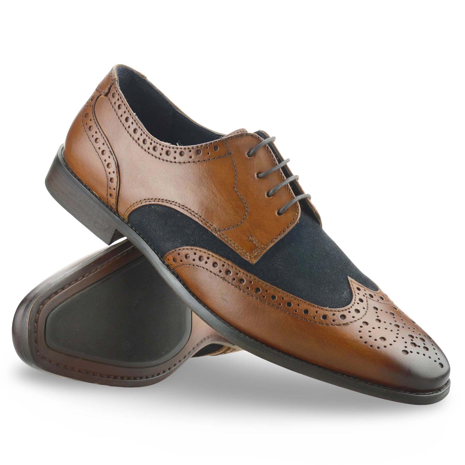 Mens Leather Brogue Shoes Smart Formal Casual Lace Up Work Office Brogues Size - Picture 10 of 18