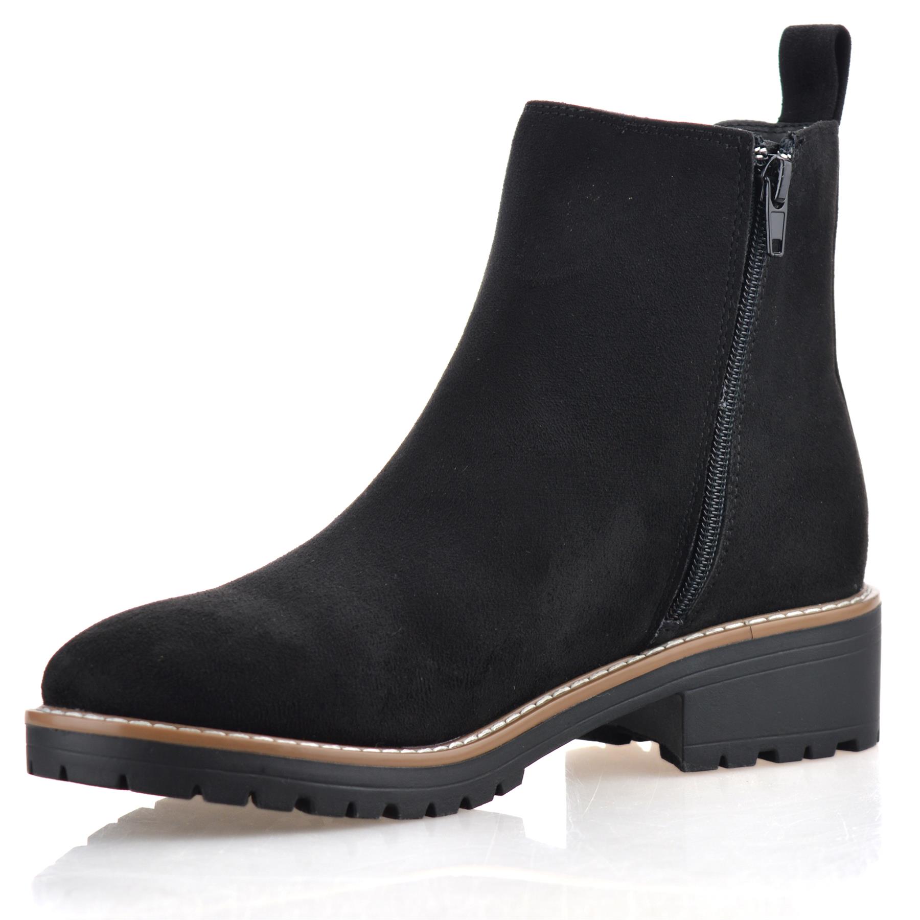 Damas Mujeres Tacón Medio Bloque Cremallera Caminar Chelsea Motociclista Botines Zapatos Talla - Imagen 15 de 25