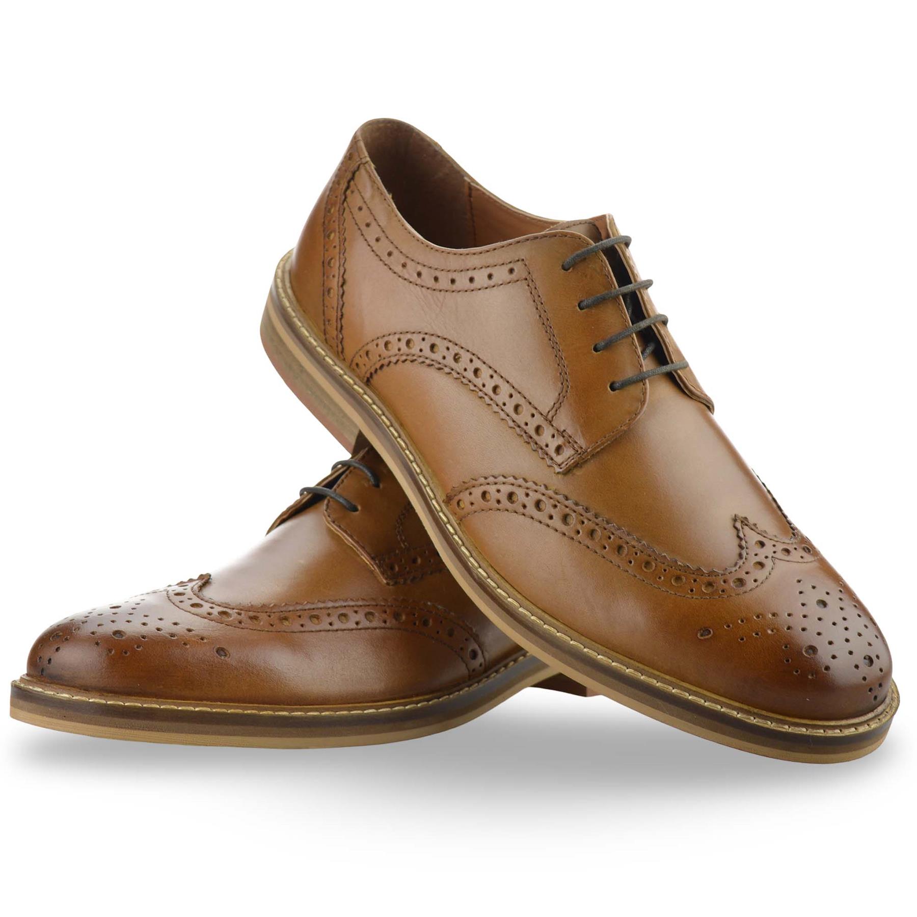 Mens Leather Brogue Shoes Smart Casual Lace Up Work Office Formal Brogues Size - Picture 19 of 27