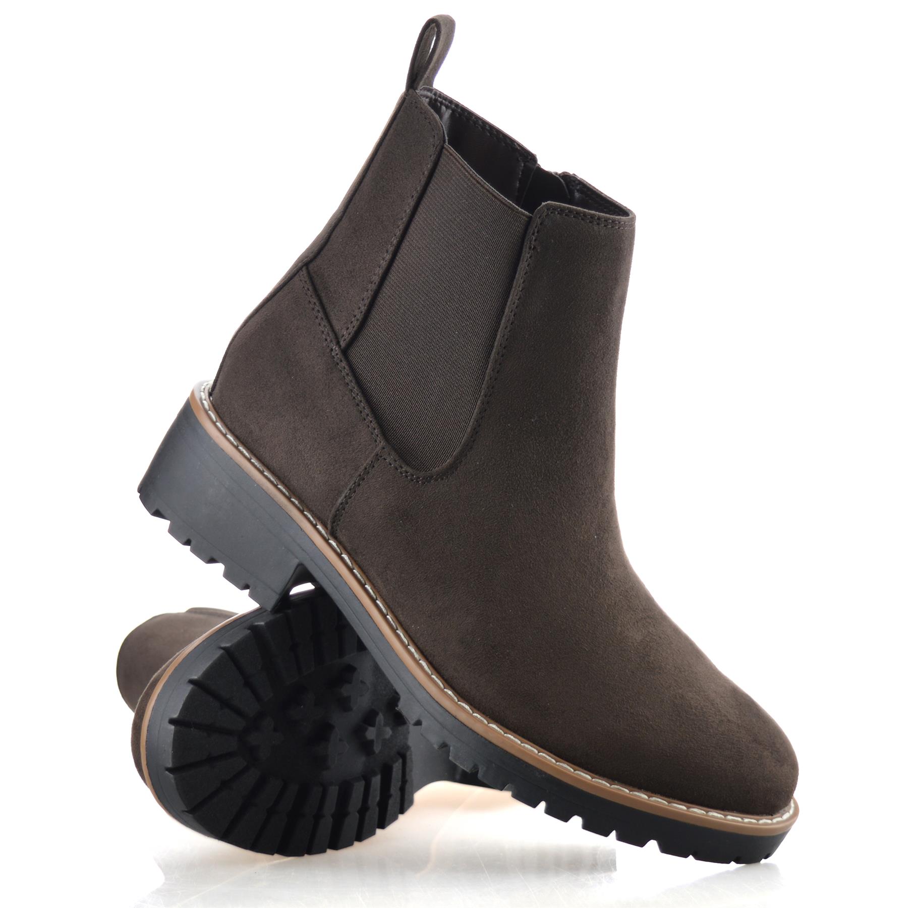 Damas Mujeres Tacón Medio Bloque Cremallera Caminar Chelsea Motociclista Botines Zapatos Talla - Imagen 25 de 25