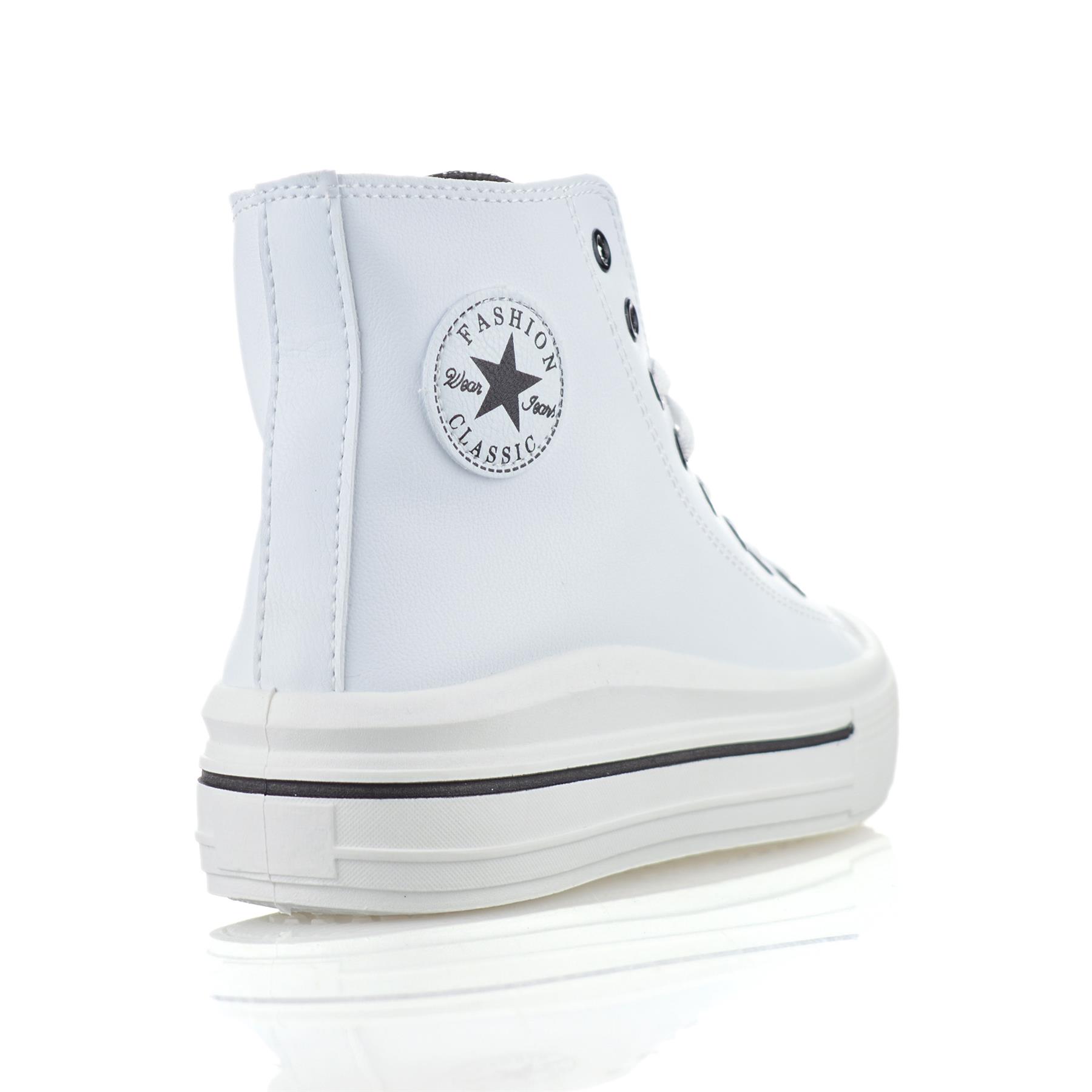 Ladies Womens Casual Hi Top Faux Leather Walking Gym Sports Trainers Shoes Size - Picture 14 of 32