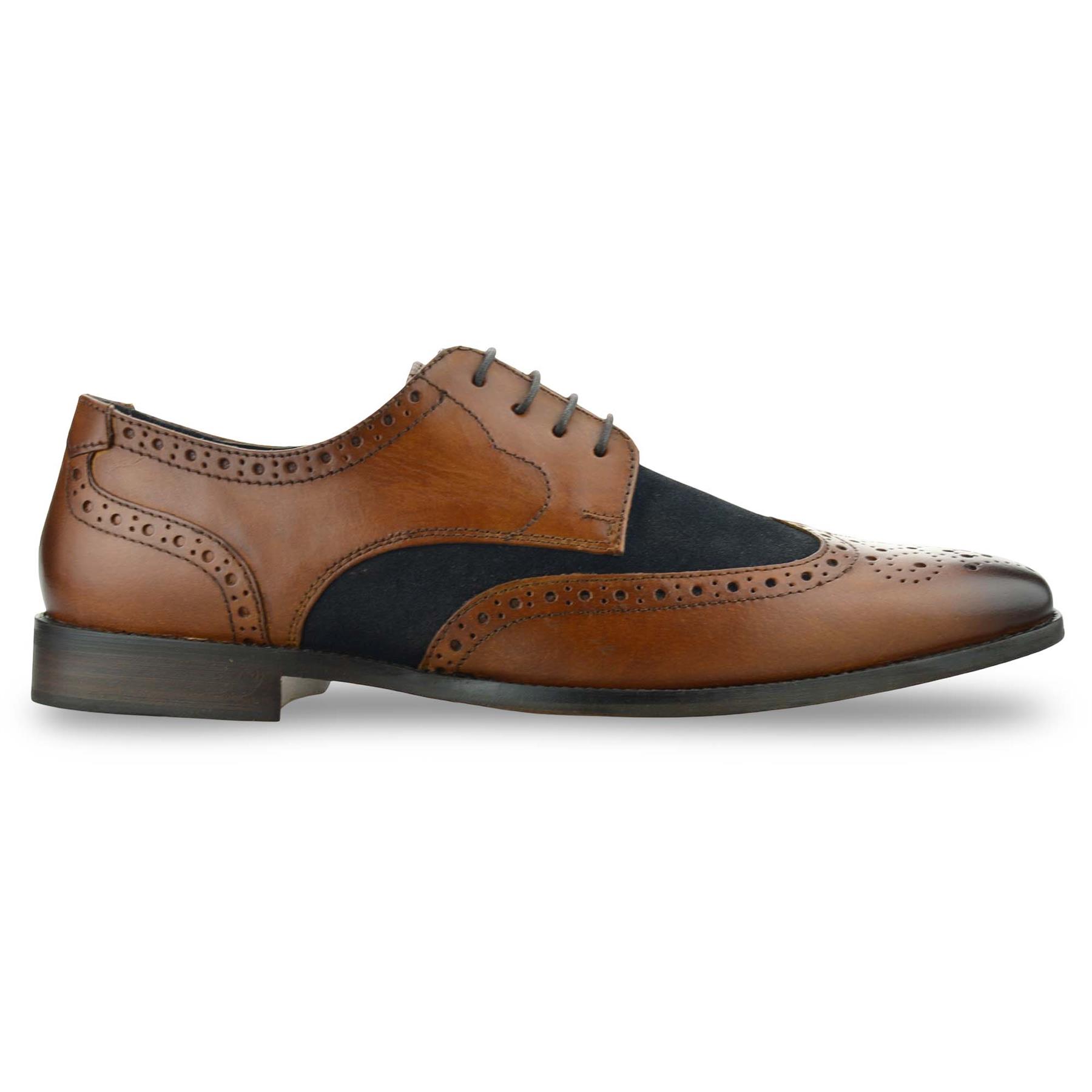 Mens Leather Brogue Shoes Smart Formal Casual Lace Up Work Office Brogues Size - Picture 12 of 18