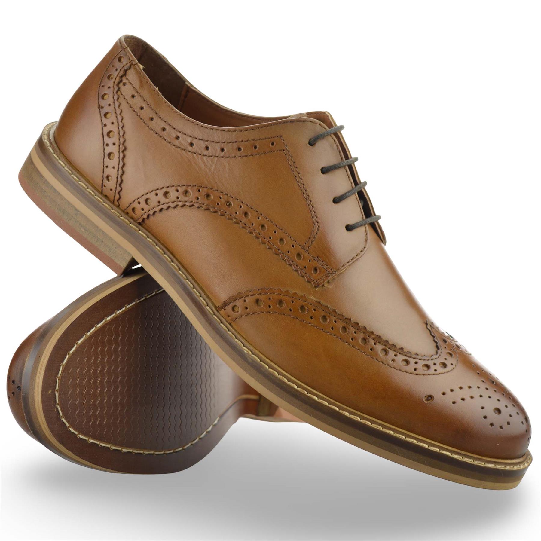 Mens Leather Brogue Shoes Smart Casual Lace Up Work Office Formal Brogues Size - Picture 12 of 27