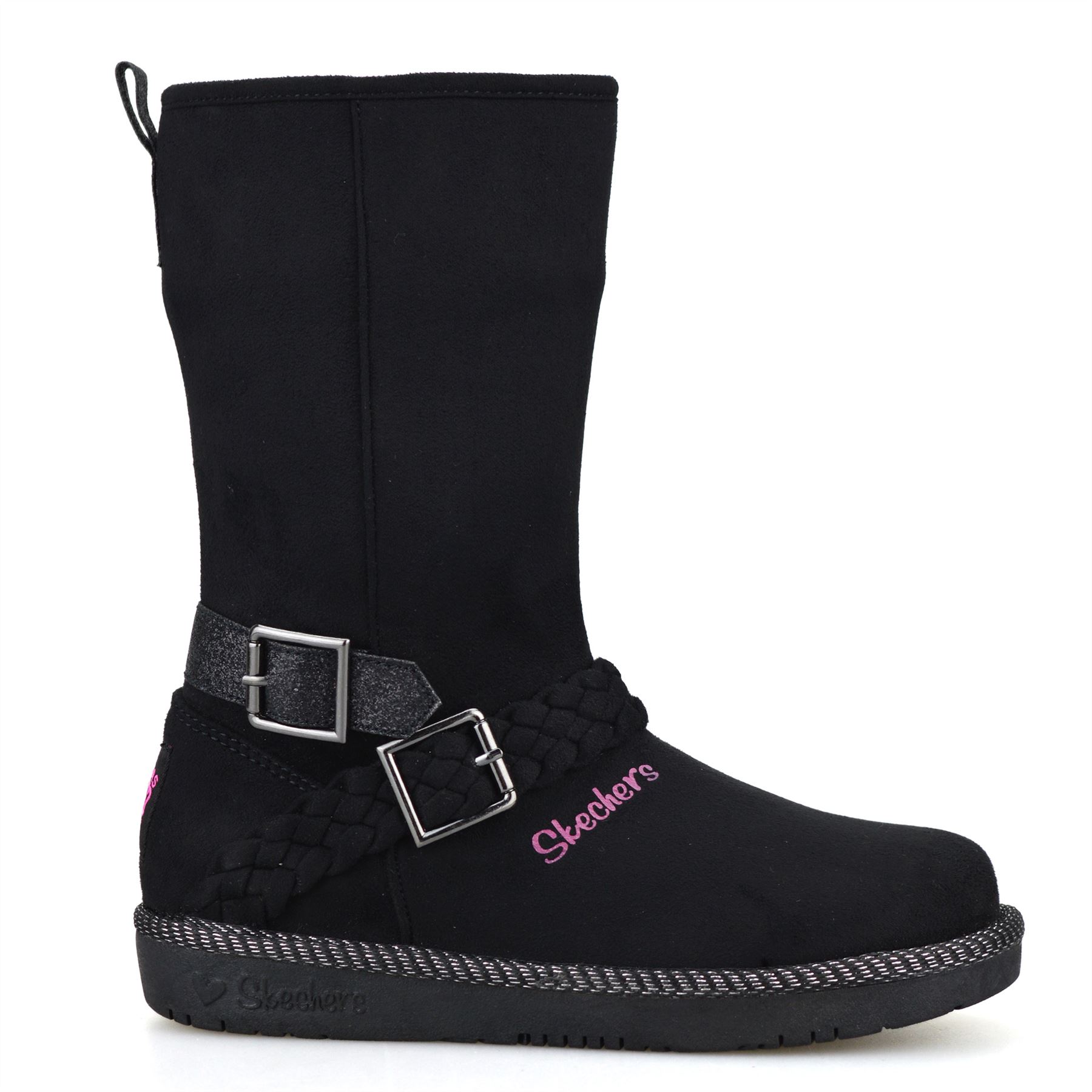 Girls Skechers Zip Up Memory Foam Warm Winter Mid Calf Biker Boots ...