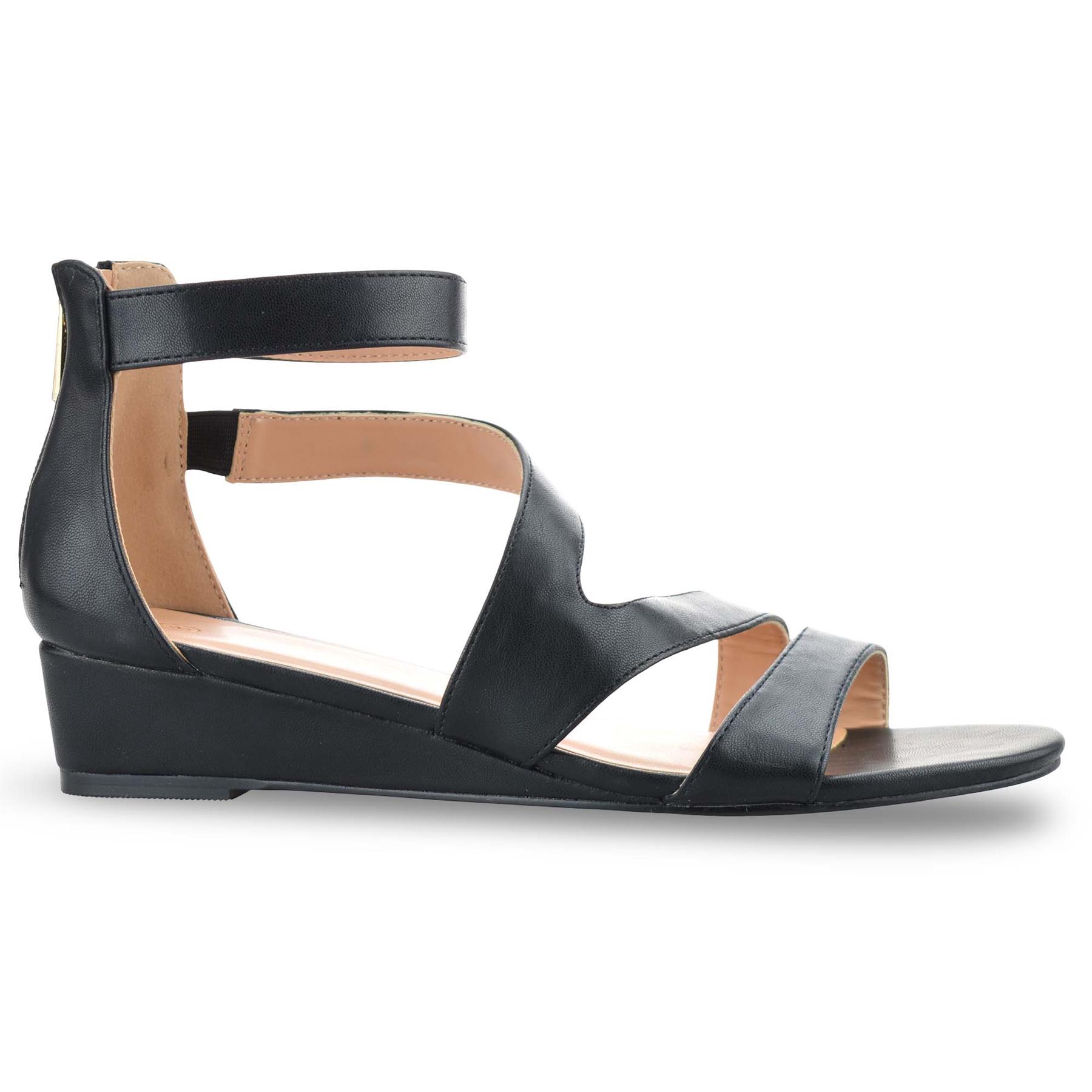 Ladies Womens Mid Wedge Heel Zip Up Gladiator Summer Strappy Sandals Shoes Size - Picture 13 of 39