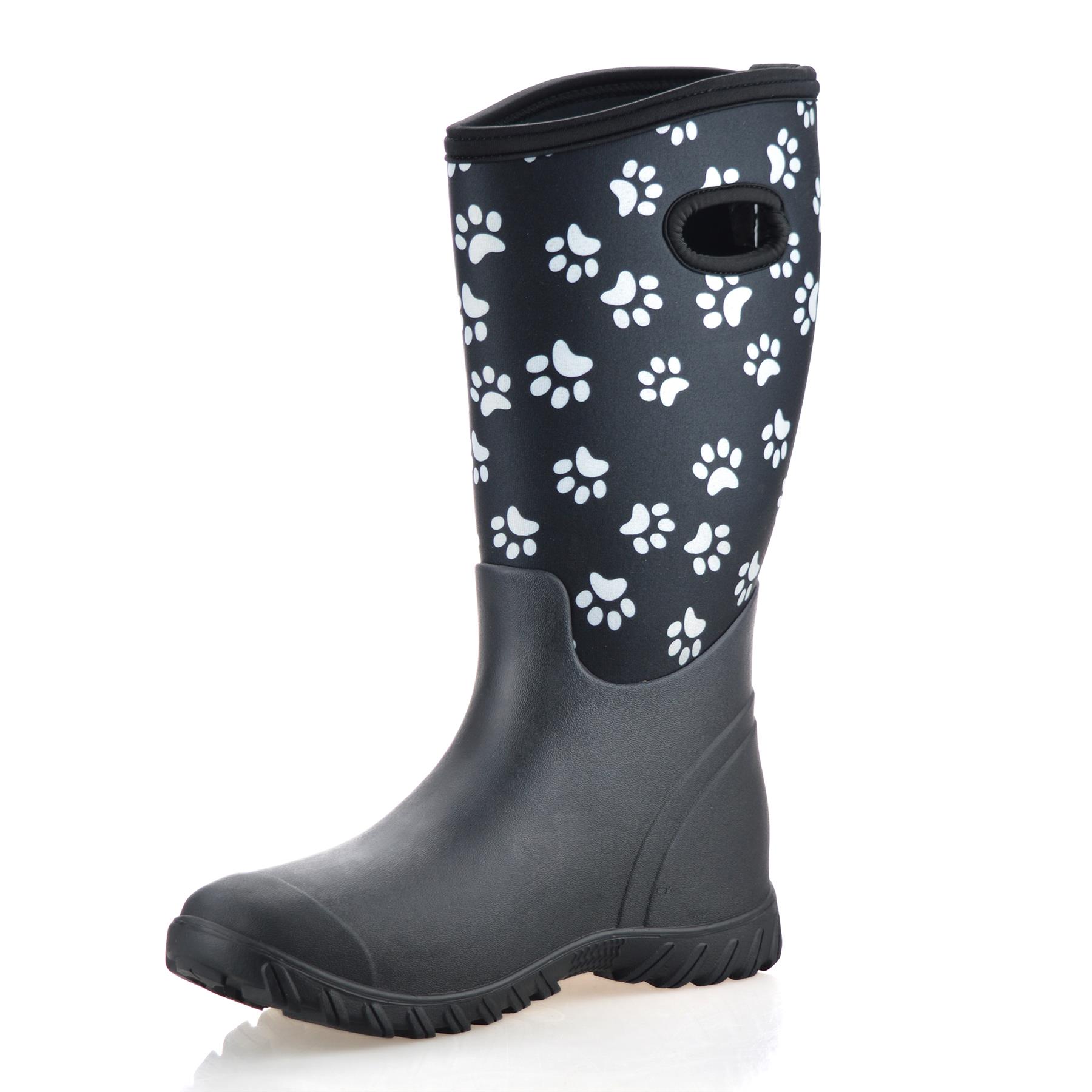 Womens Waterproof Neoprene Wellies Winter Rain Snow Wellington Boots Shoes Size - Picture 15 of 23