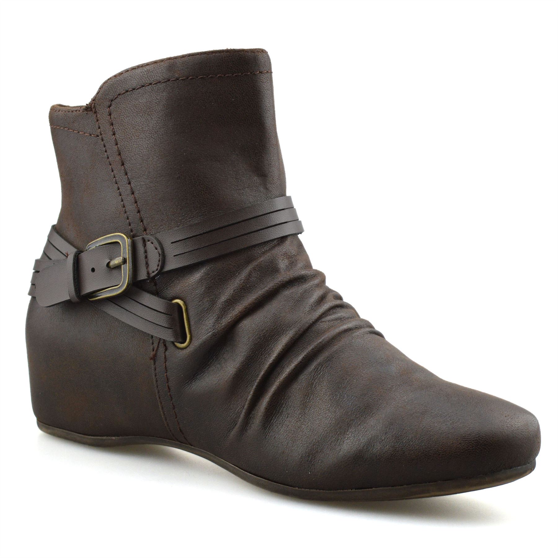 Womens Mid Wedge Hidden Heel Zip Up Pixie Booties Ankle Biker Boots Shoes Size eBay