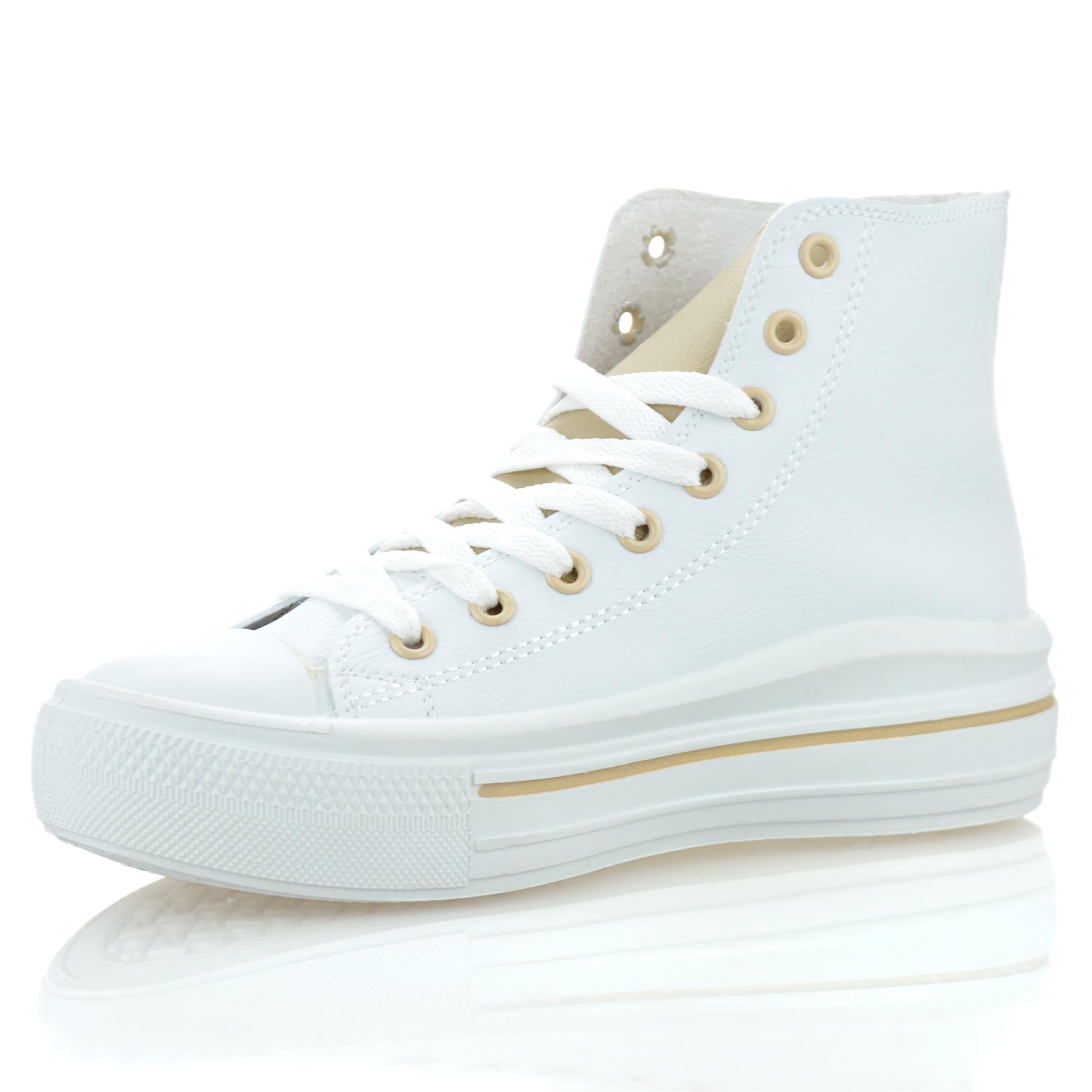 Ladies Womens Casual Hi Top Faux Leather Walking Gym Sports Trainers Shoes Size - Picture 29 of 32