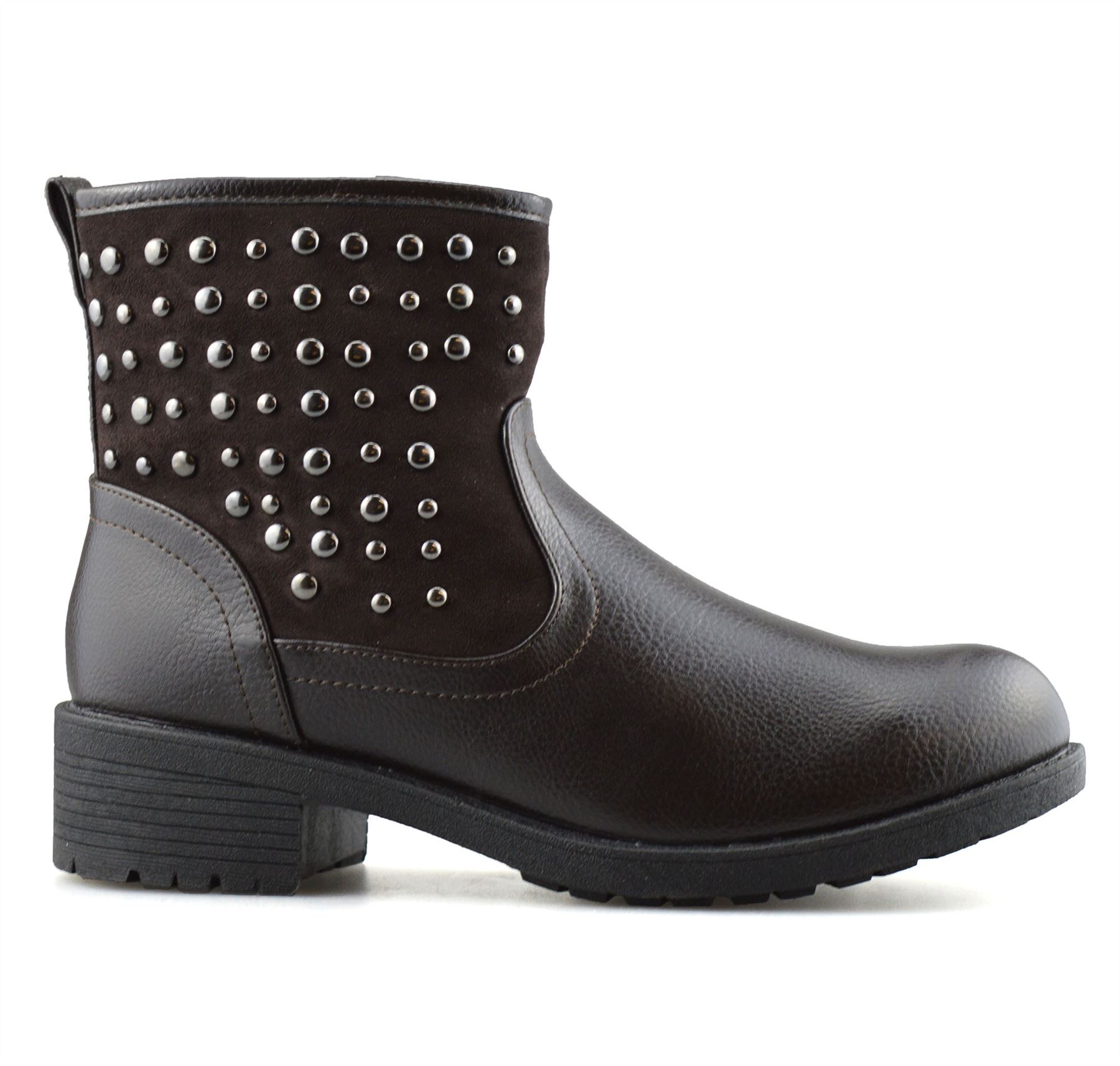 Ladies Womens Mid Block Heel Zip Up Studded Ankle Cowboy Biker Boots Shoes Size - Picture 8 of 12