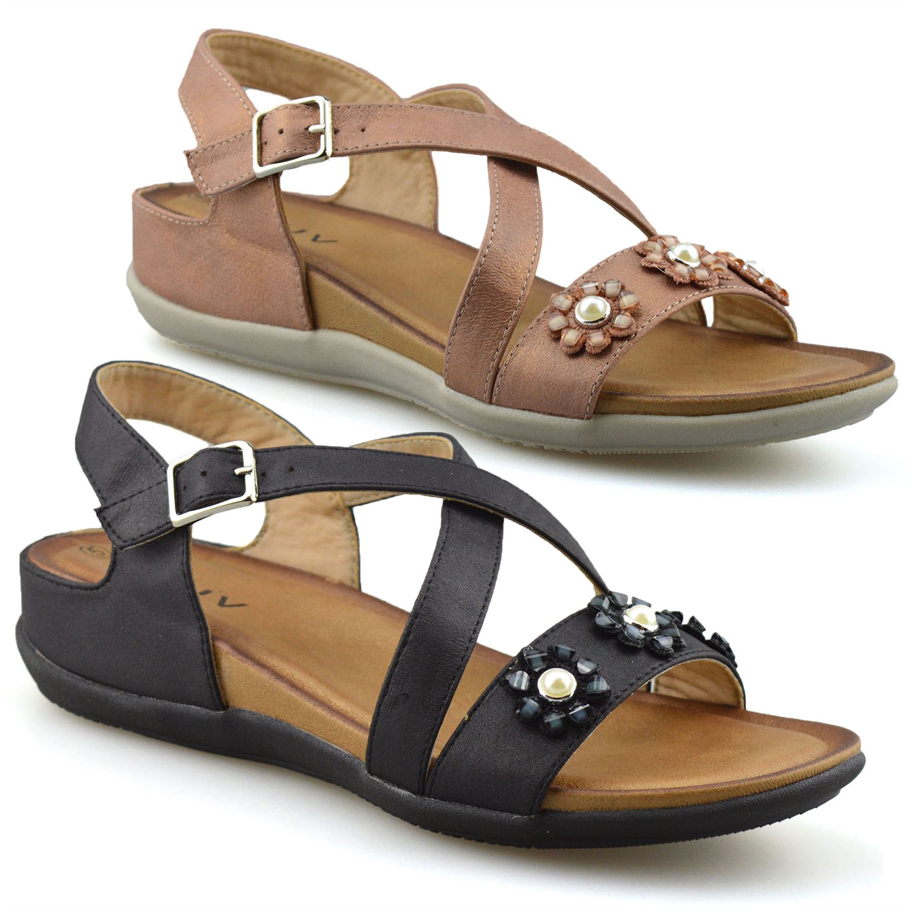 Ladies Womens Mid Wedge Heel Memory Foam Summer Walking Sandals Mules