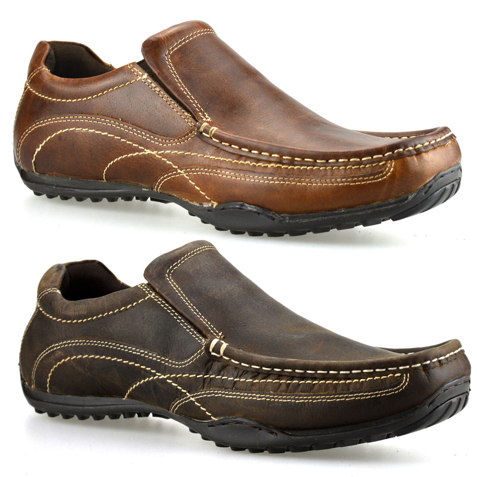 Mens New Casual Leather Slip On Walking Boat Moccasin