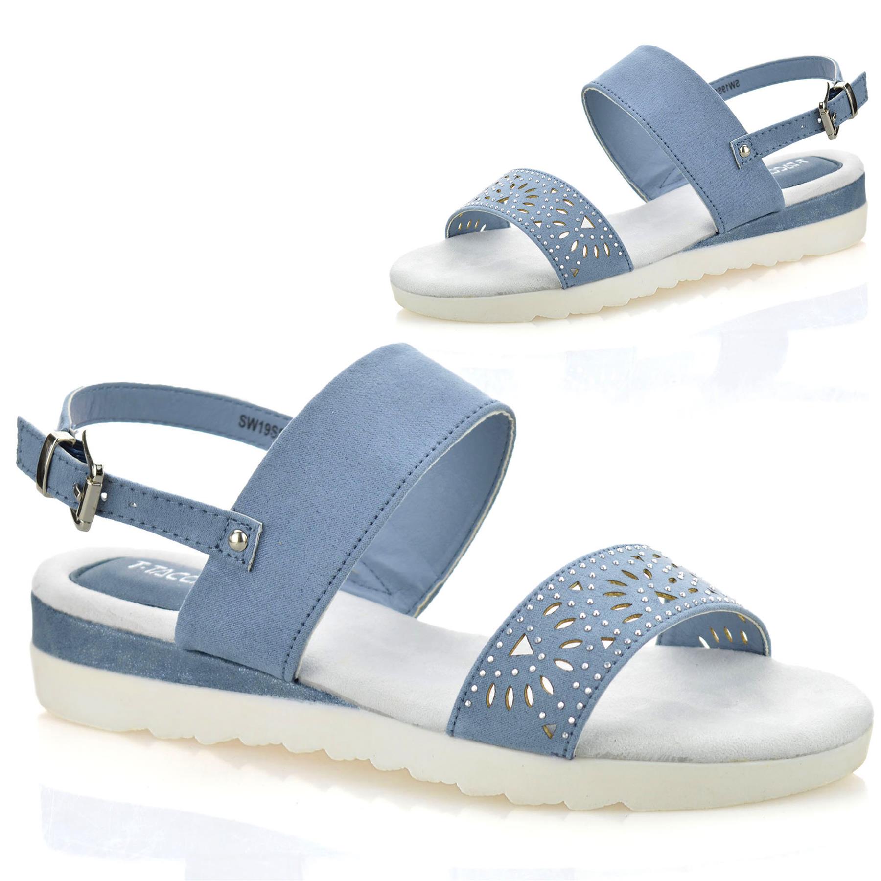 Sandalias informales de verano para mujer con tacón medio de cuña de espuma viscoelástica con honda trasera talla - Imagen 9 de 16