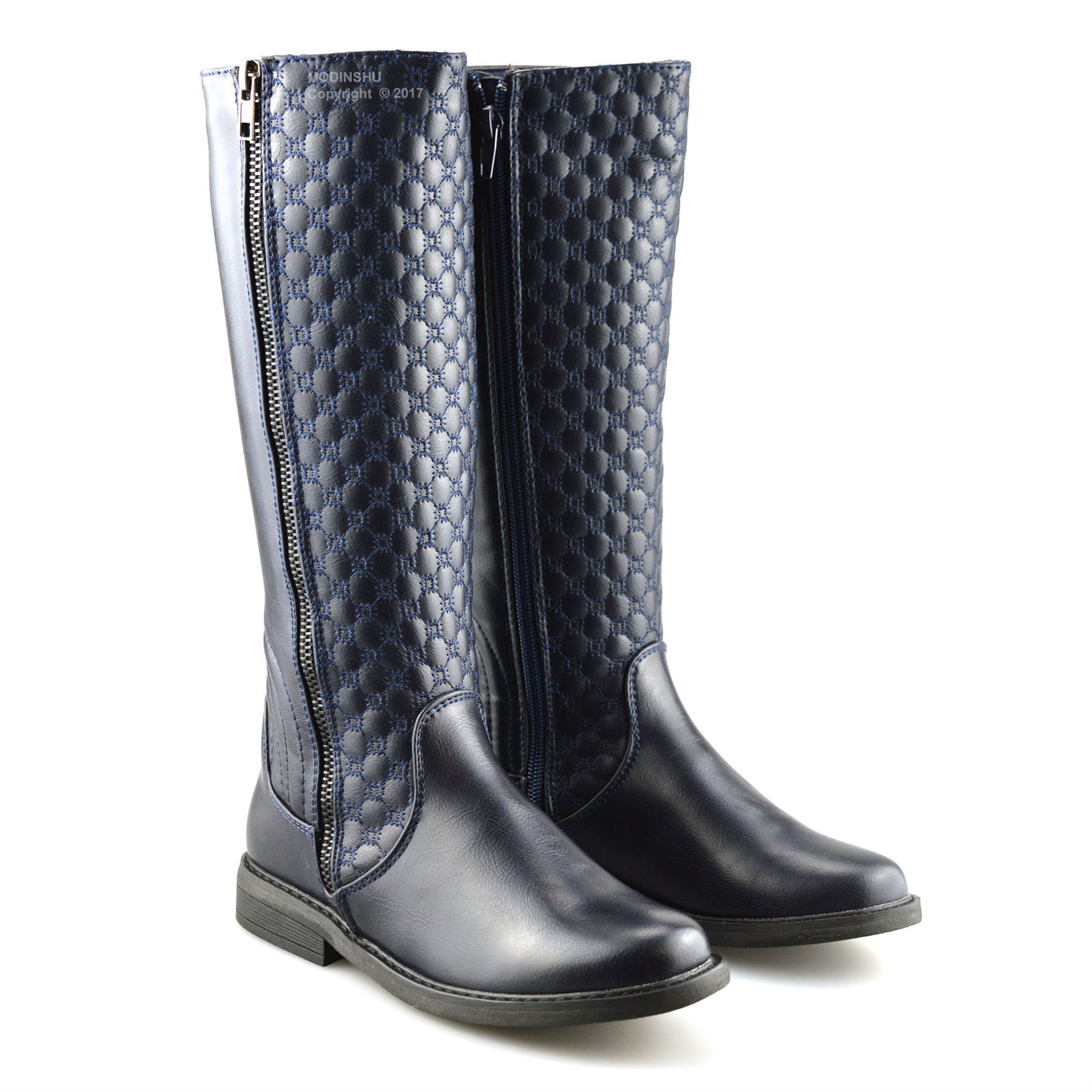 Girls Kids Childrens Zip Up School Winter Casual Biker Mid Calf Boots Shoes Size