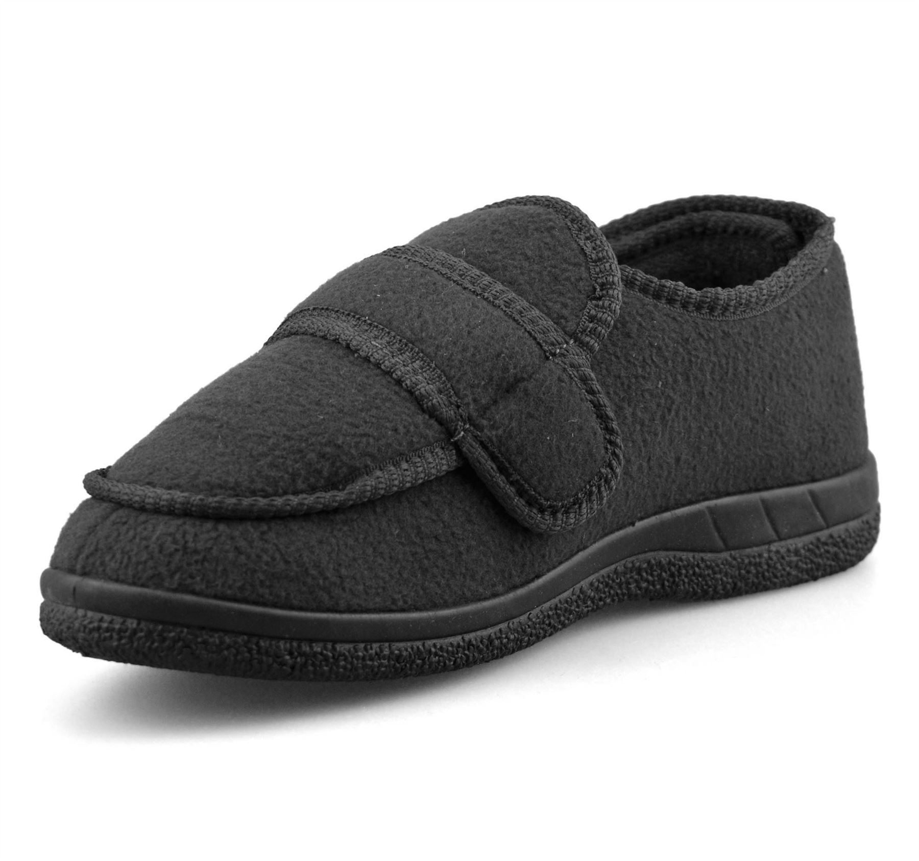 Mens New Wide Fit Adjustable Memory Foam Warm Fleece Slip On Slippers Shoes Size | eBay