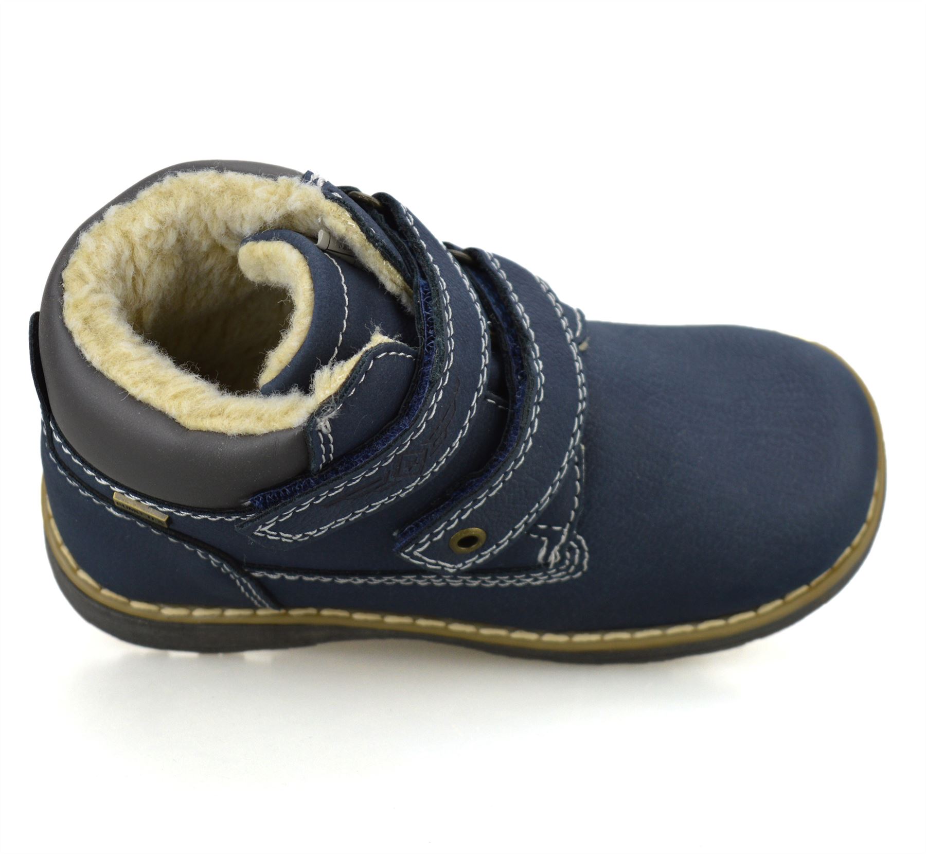 Boys Kids New Casual Touch Strap Warm Fur Winter Walking Ankle Boots Shoes Size - Picture 13 of 14