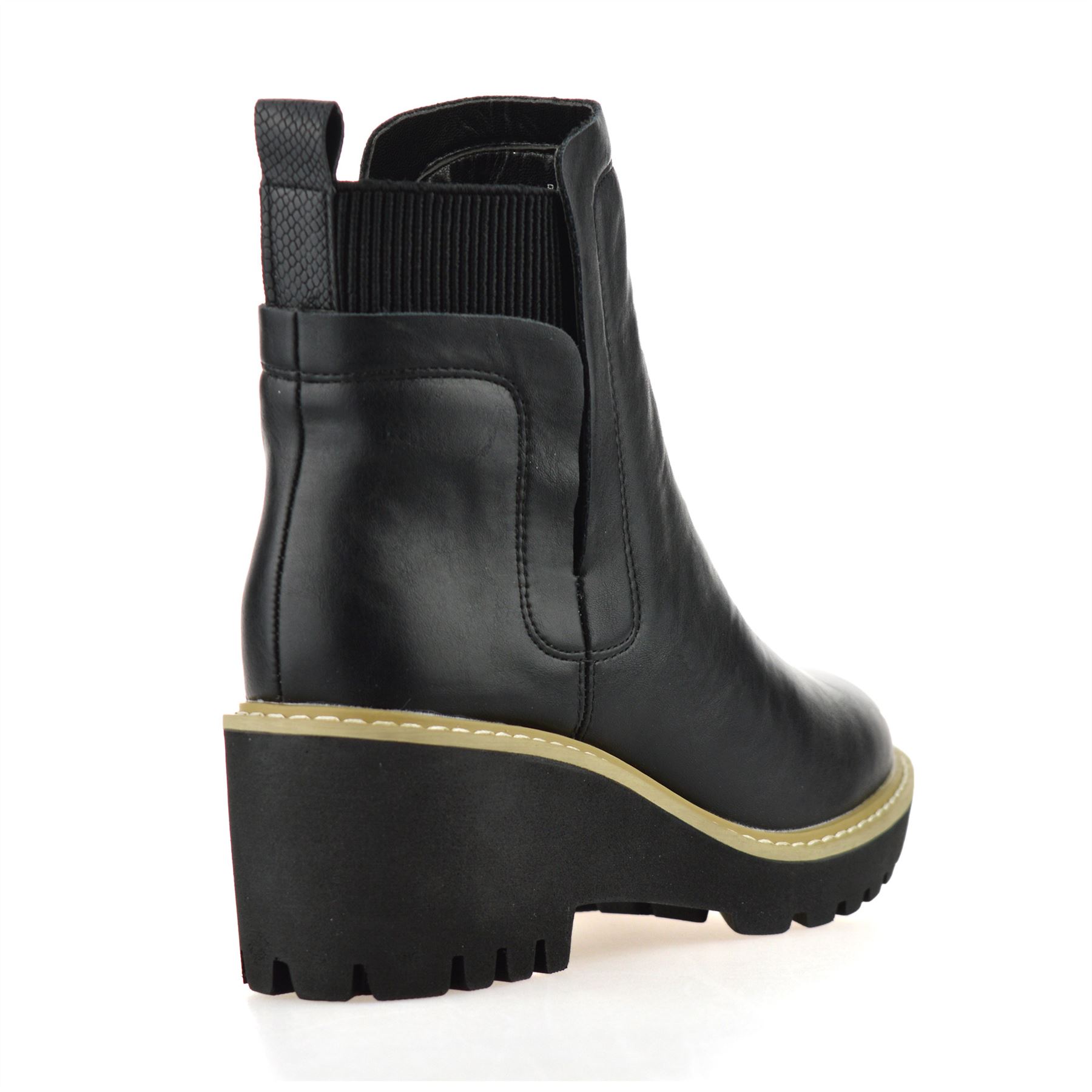 Ladies Womens Mid Wedge Block Heel Chelsea Ankle Platform Biker Boots