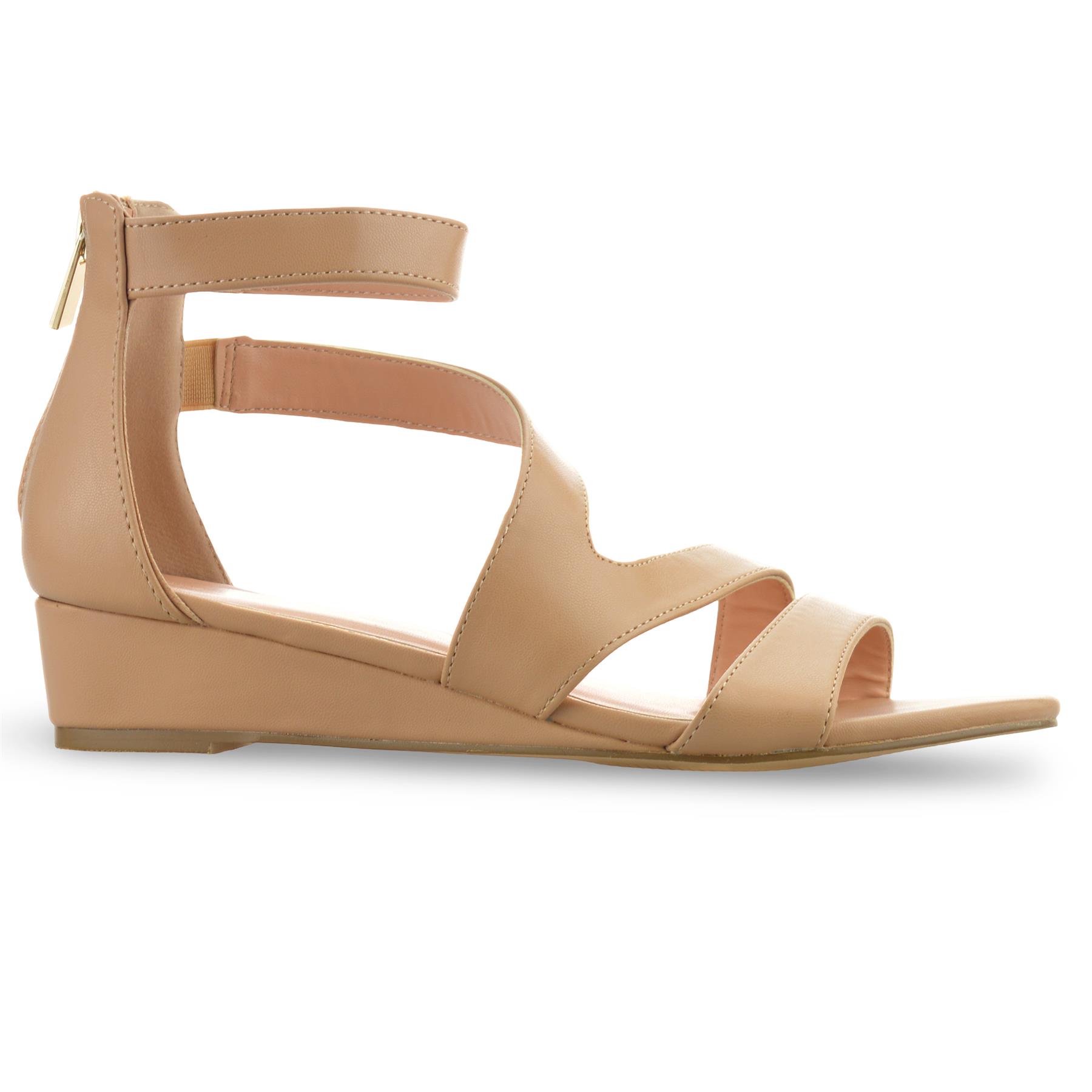 Ladies Womens Mid Wedge Heel Zip Up Gladiator Summer Strappy Sandals Shoes Size - Picture 20 of 39